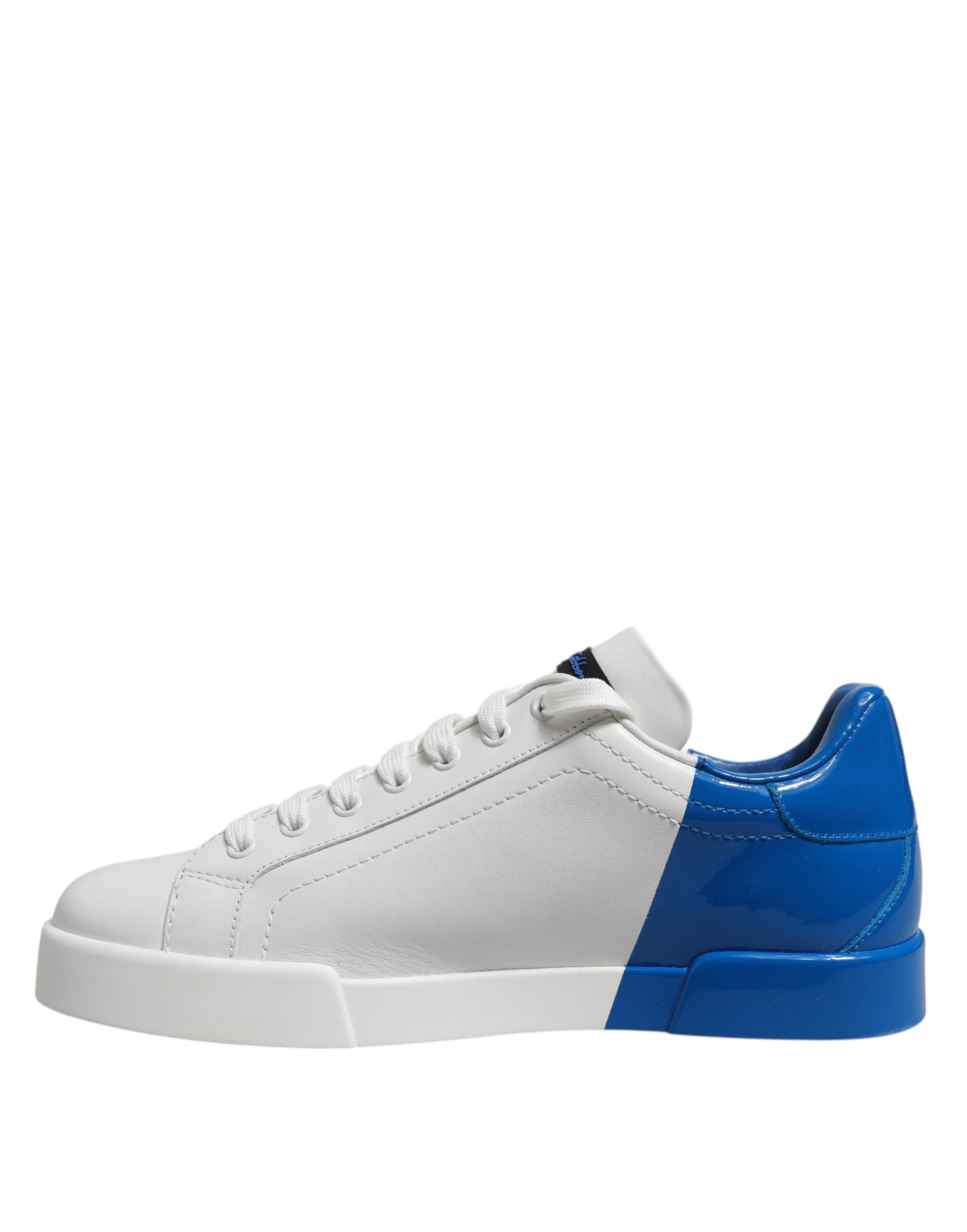 Dolce & Gabbana White Blue Leather Logo Low Top Sneakers Shoes
