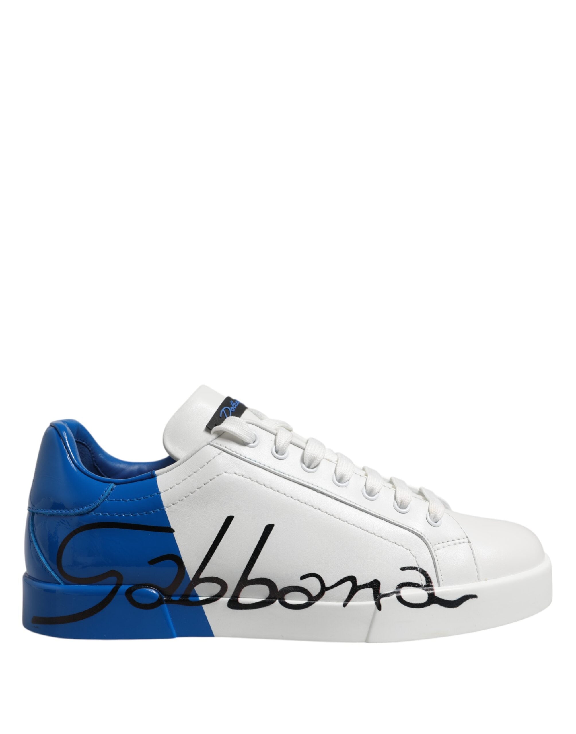 Dolce & Gabbana White Blue Leather Logo Low Top Sneakers Shoes