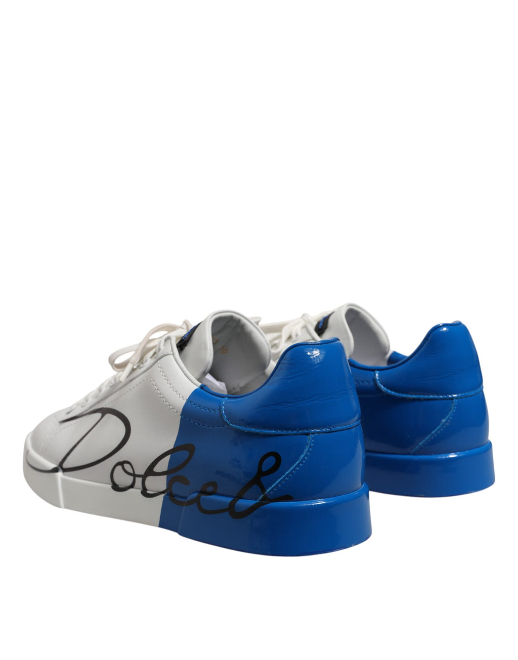 Dolce & Gabbana White Blue Leather Logo Low Top Sneakers Shoes