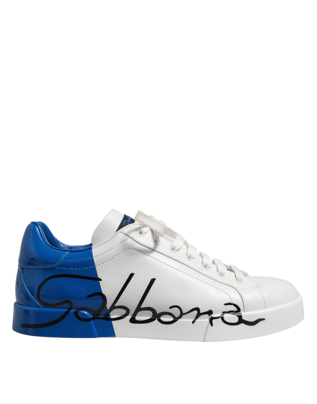 Dolce & Gabbana White Blue Leather Logo Low Top Sneakers Shoes