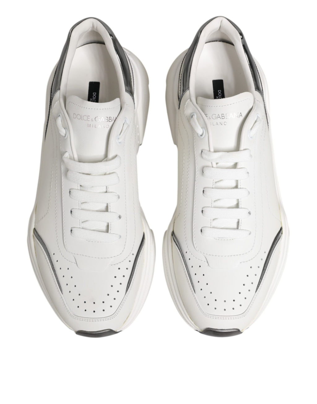 Dolce & Gabbana White Silver DAYMASTER Leather Sneakers Shoes