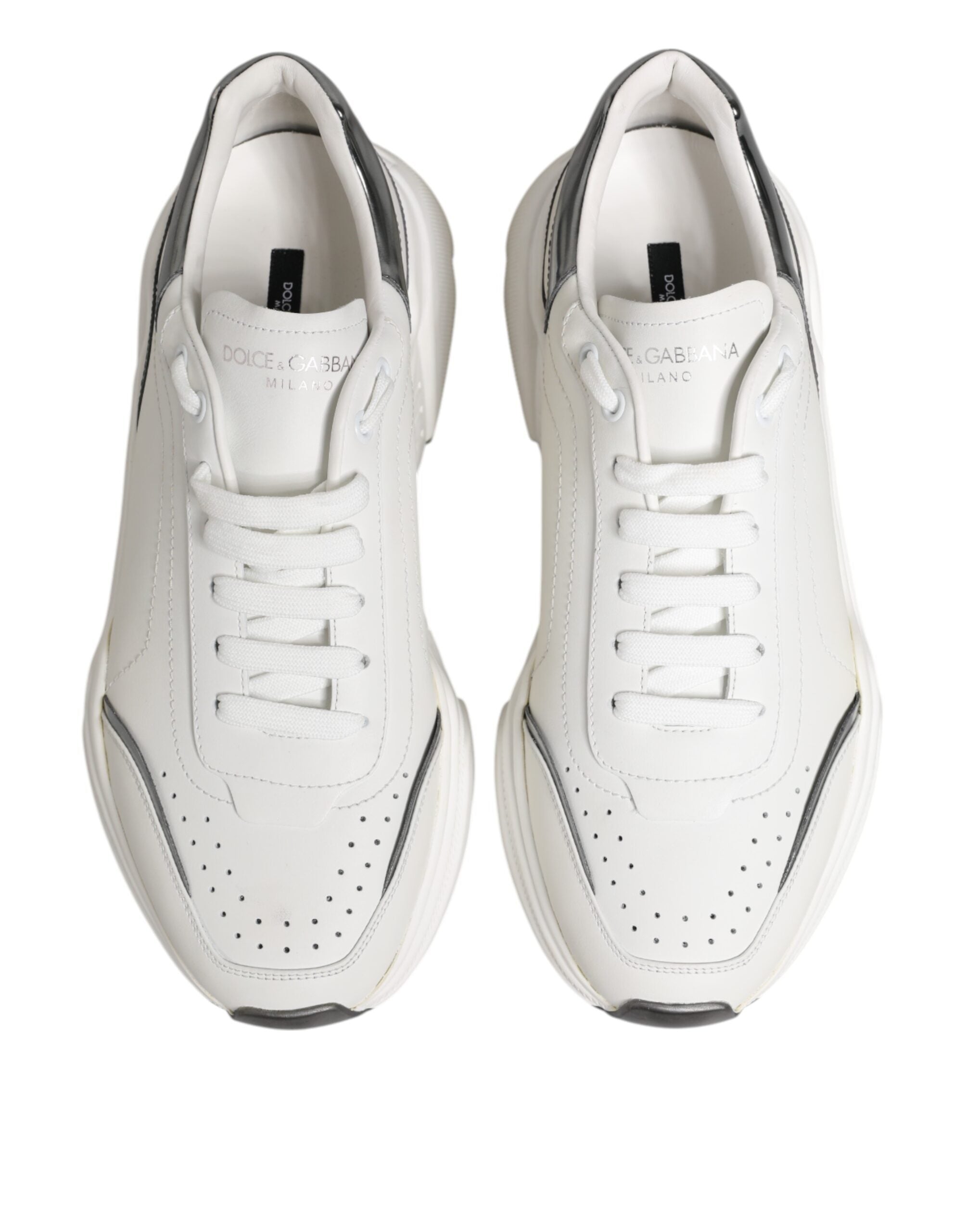 Dolce & Gabbana White Silver DAYMASTER Leather Sneakers Shoes