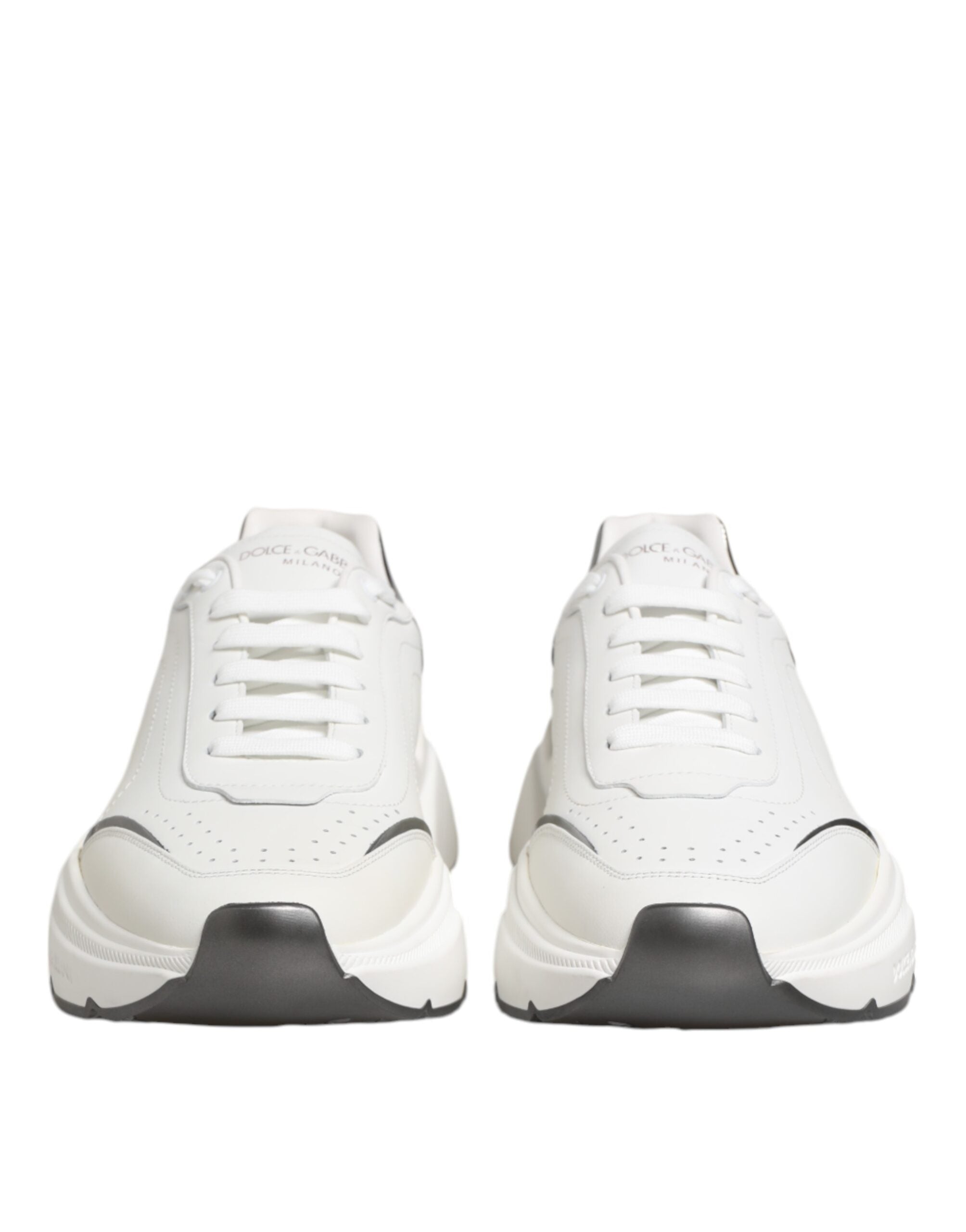 Dolce & Gabbana White Silver DAYMASTER Leather Sneakers Shoes