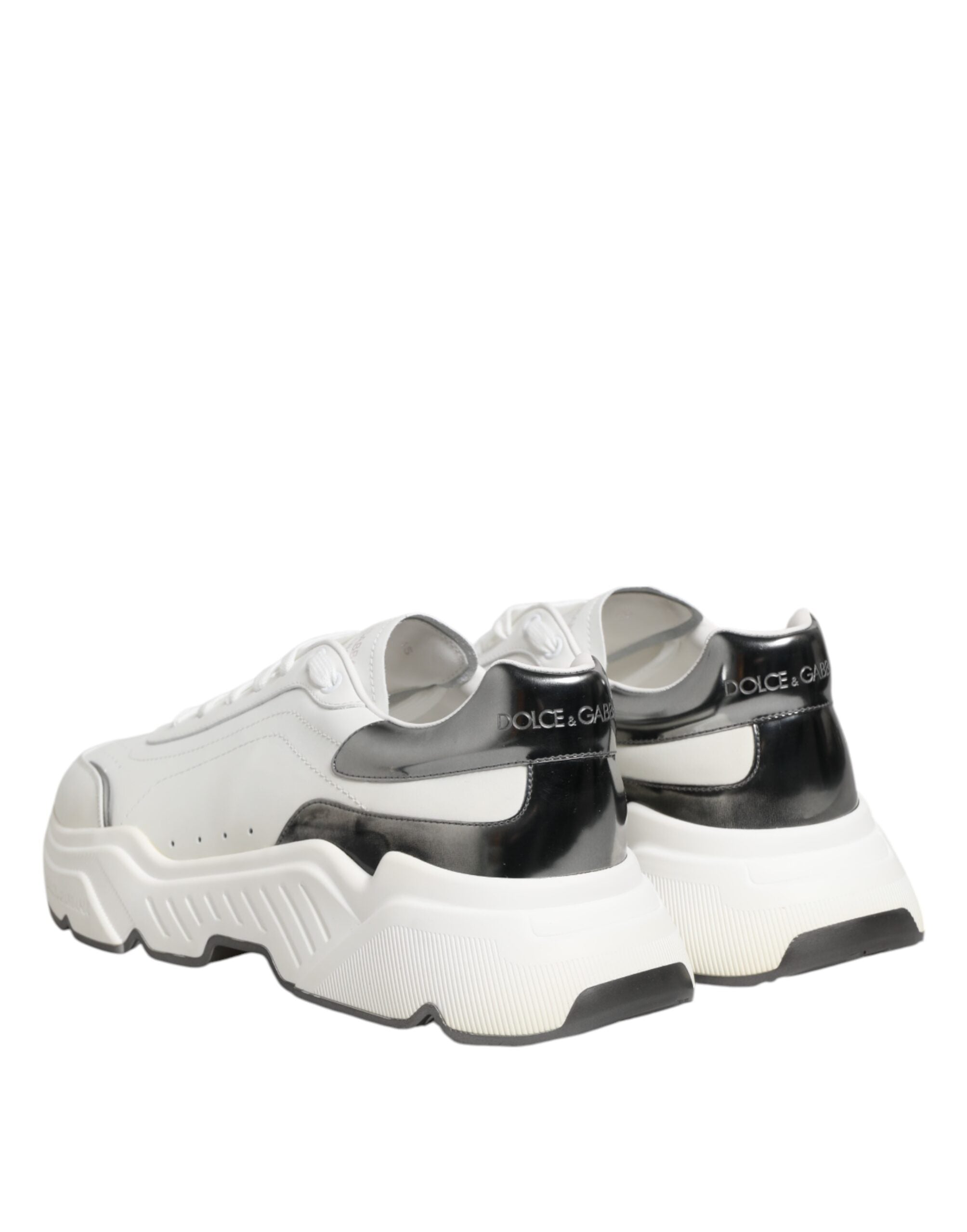 Dolce & Gabbana White Silver DAYMASTER Leather Sneakers Shoes