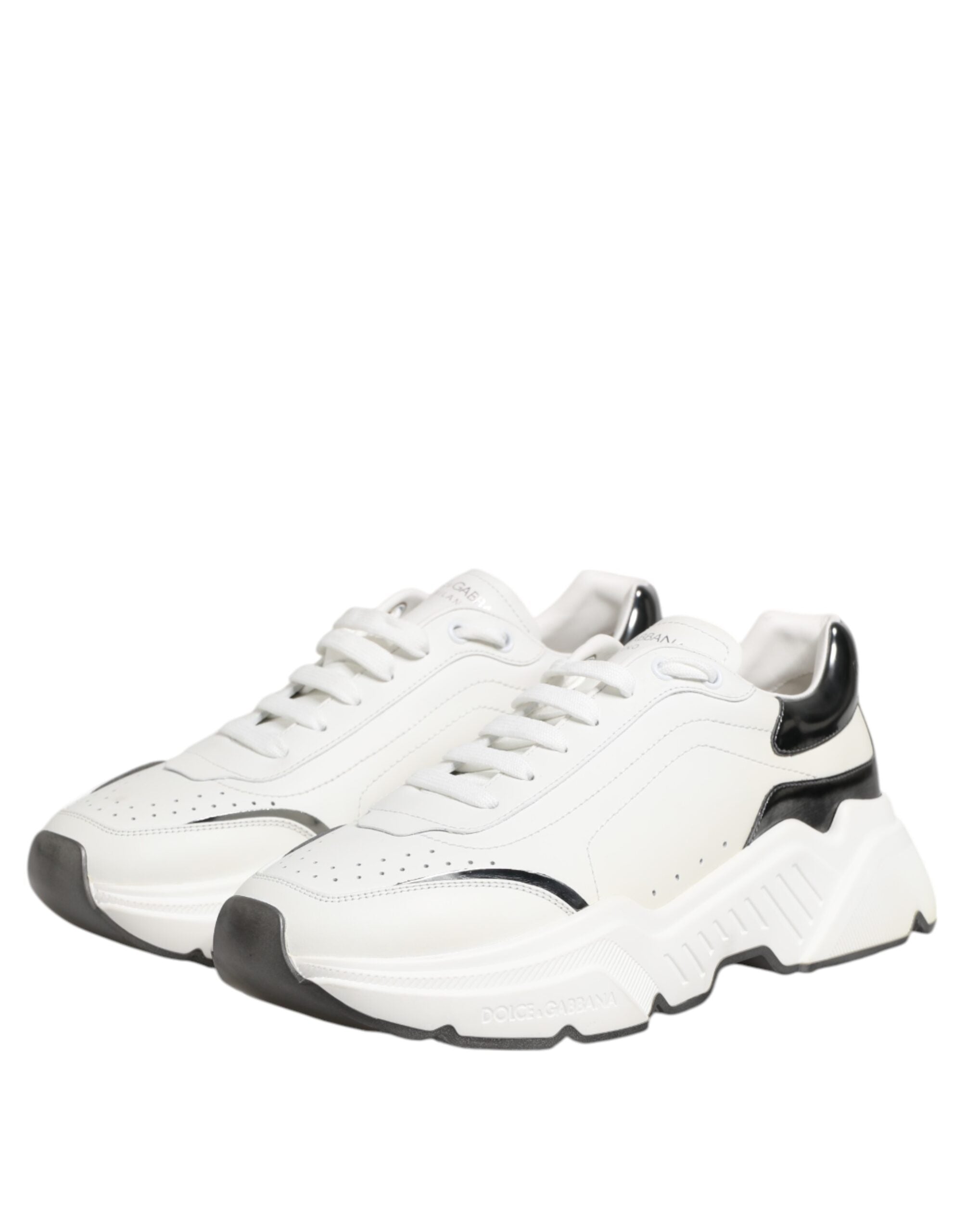 Dolce & Gabbana White Silver DAYMASTER Leather Sneakers Shoes