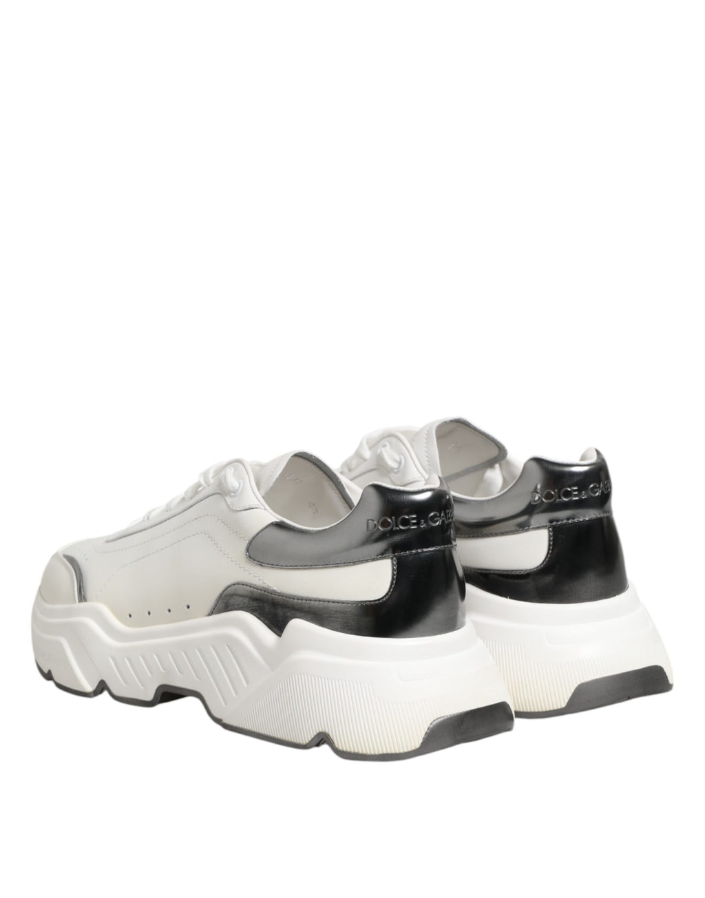 Dolce & Gabbana White Silver DAYMASTER Leather Sneakers Shoes