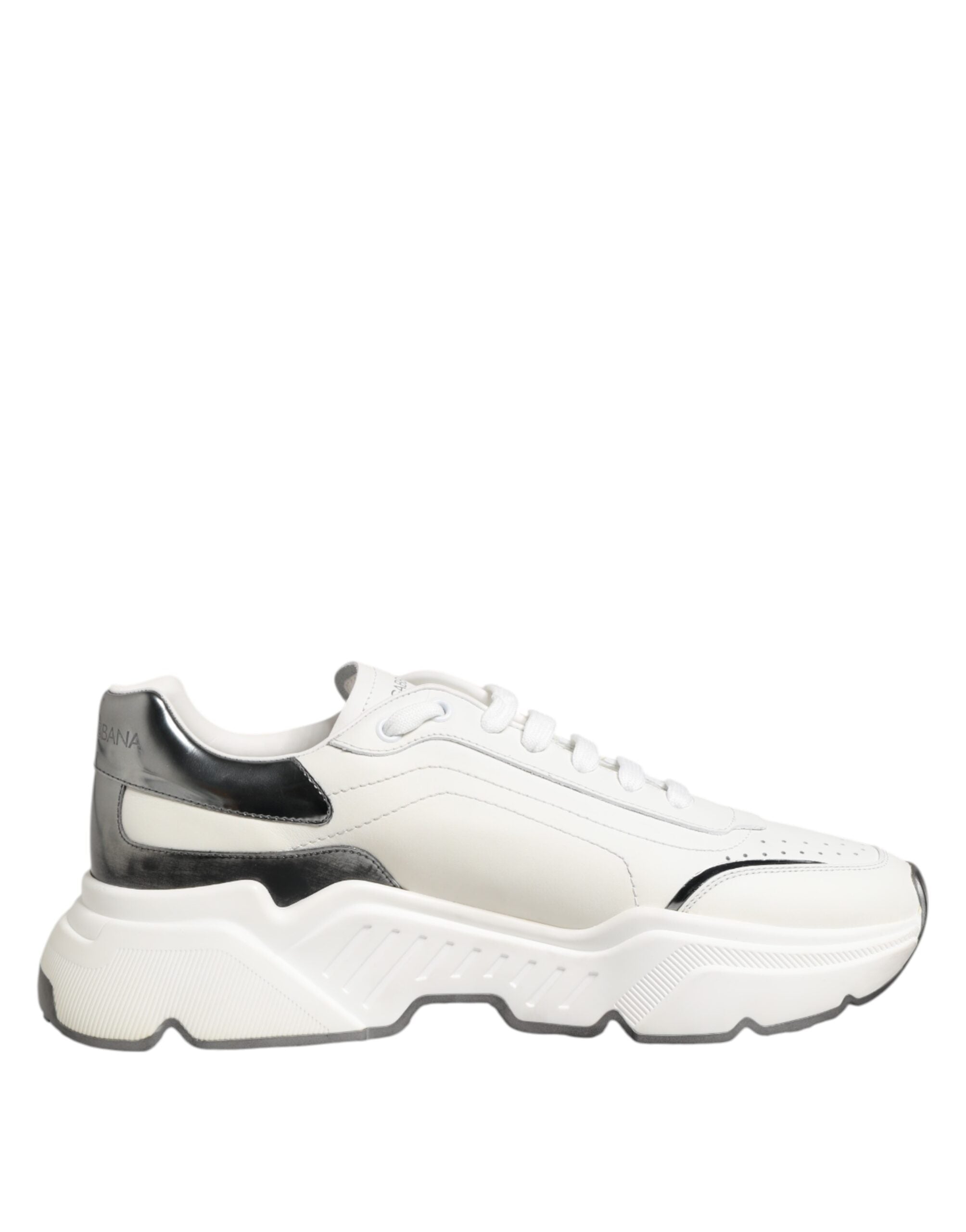 Dolce & Gabbana White Silver DAYMASTER Leather Sneakers Shoes