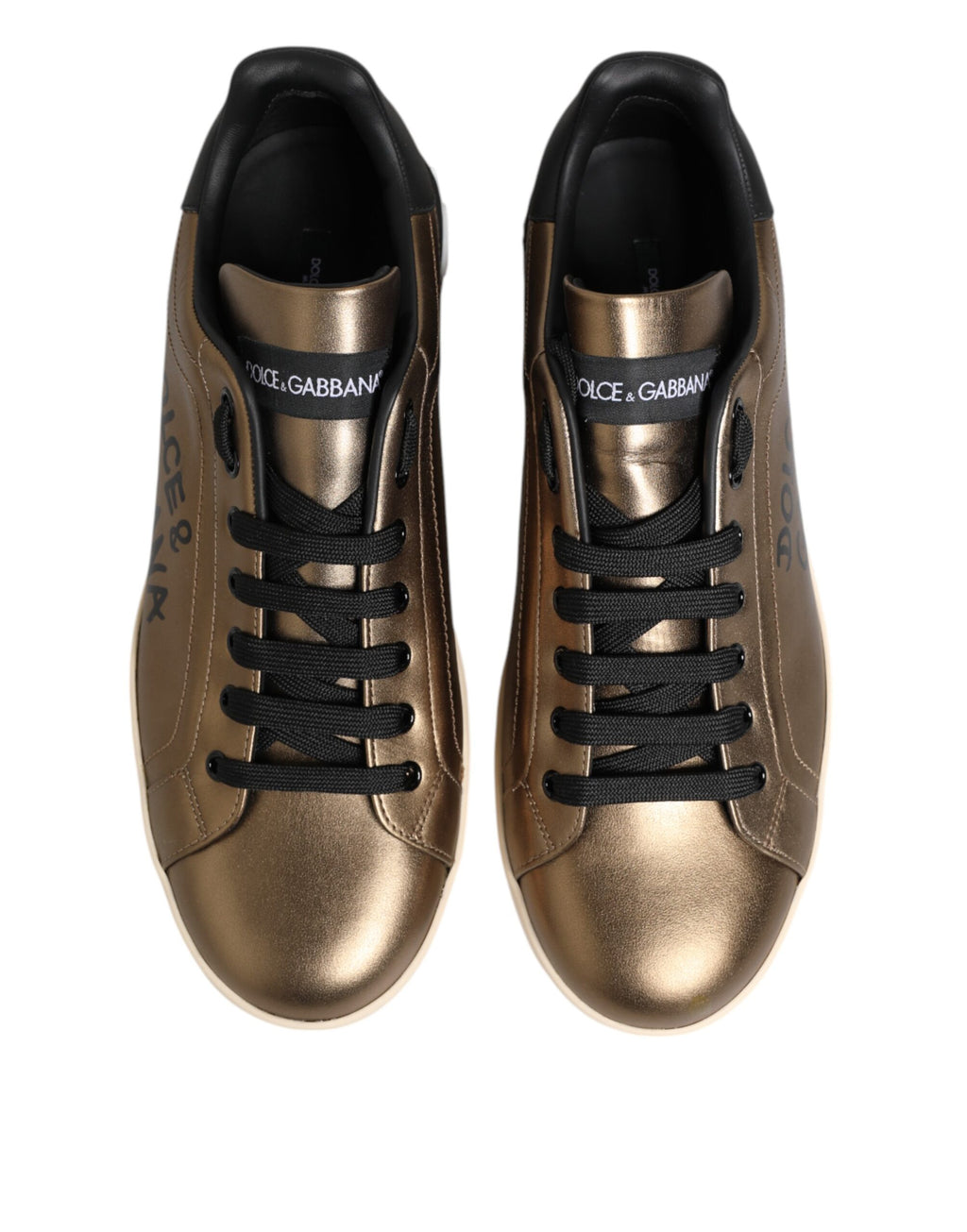 Dolce & Gabbana Gold Portofino Leather Low Top Sneakers Shoes