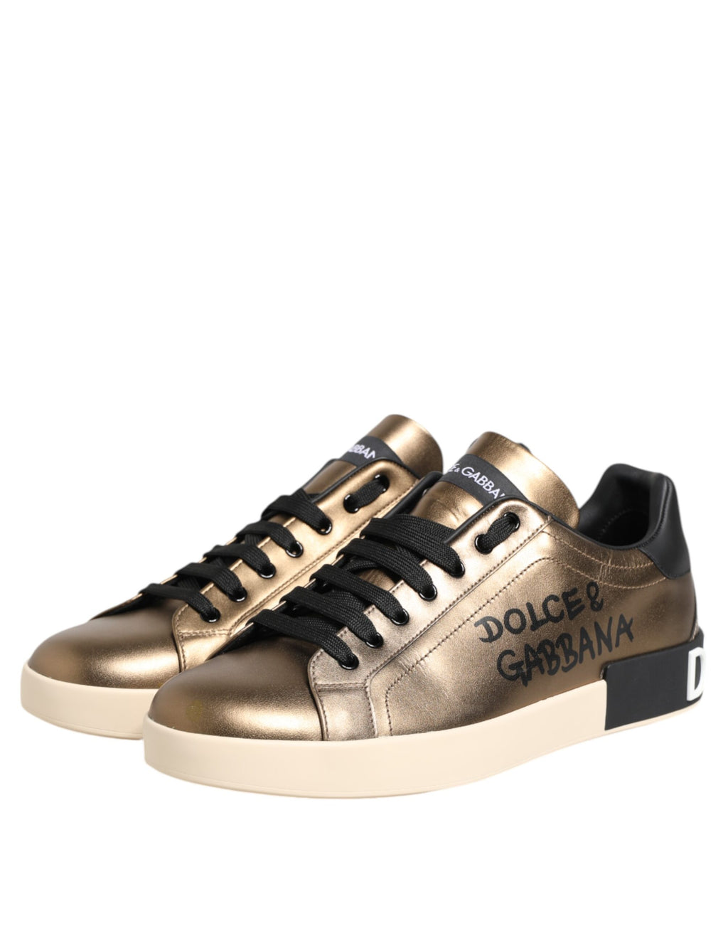 Dolce & Gabbana Gold Portofino Leather Low Top Sneakers Shoes