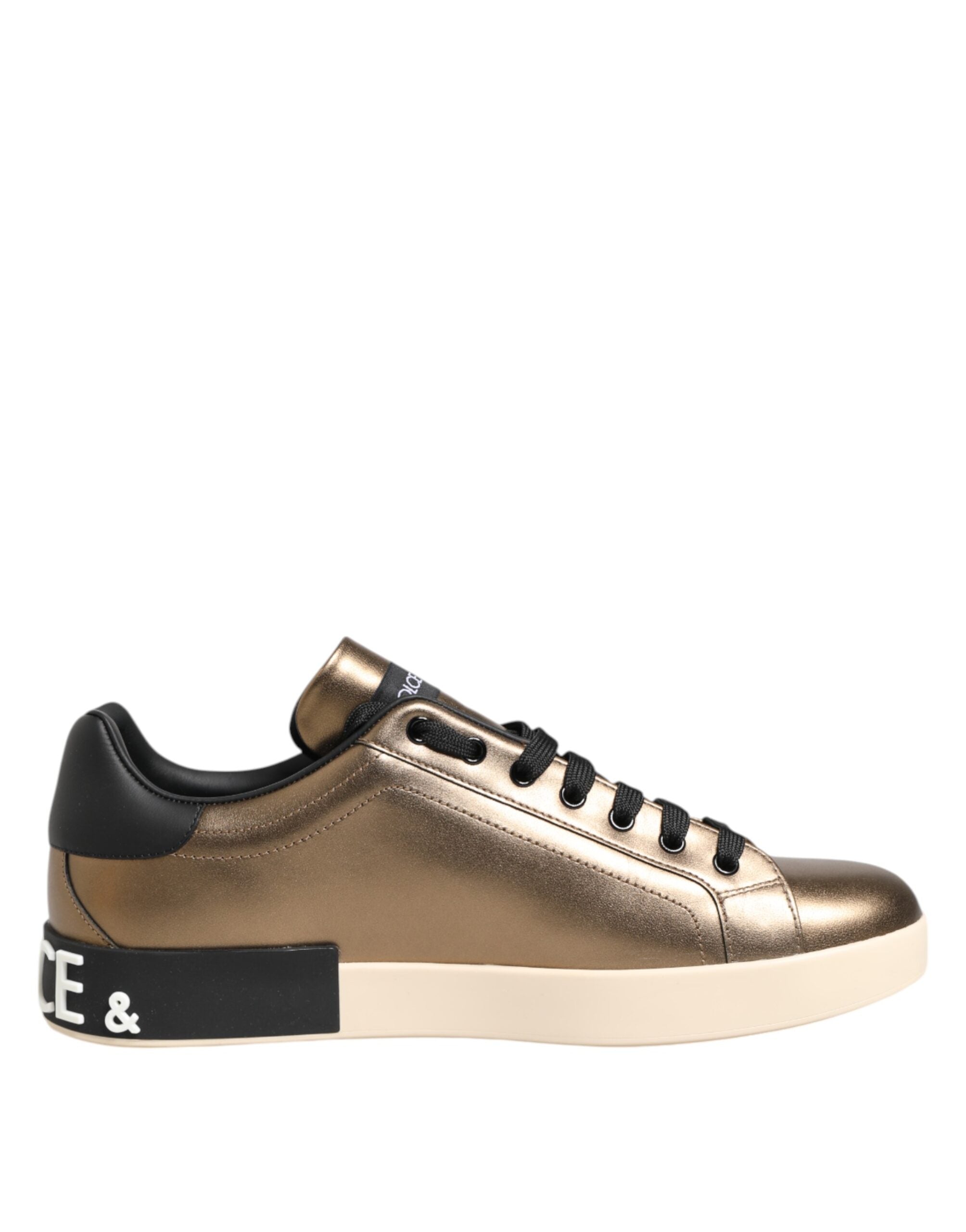 Dolce & Gabbana Gold Portofino Leather Low Top Sneakers Shoes