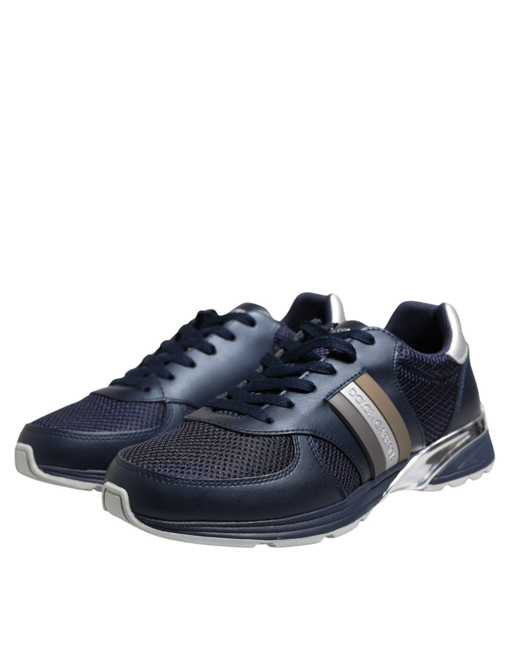 Dolce & Gabbana Blue Leather Logo Low Top Men Sneakers Shoes