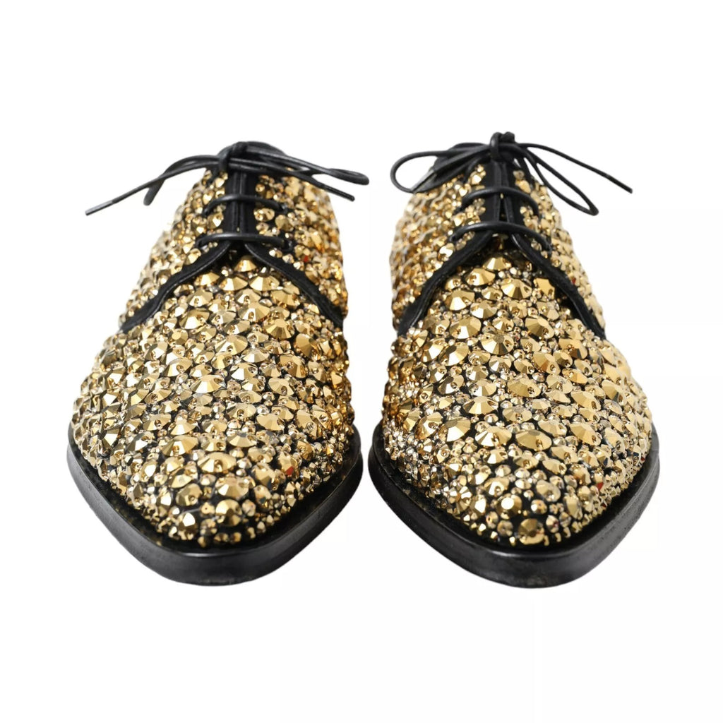 Dolce & Gabbana Black Gold Embellished Derby Shoes