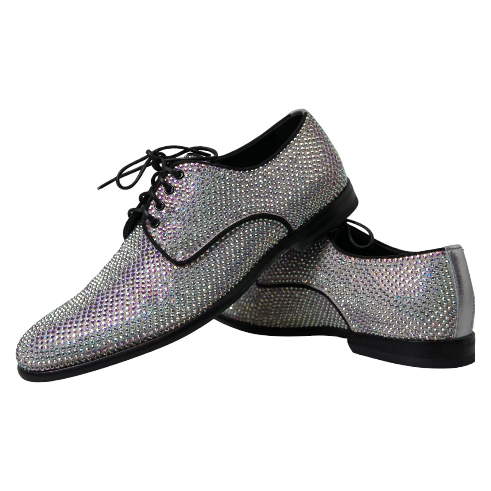 Dolce & Gabbana Silver Leather Rhinestones Derby Shoes