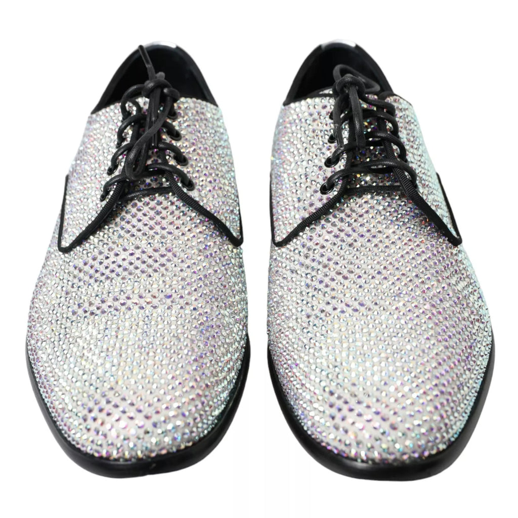 Dolce & Gabbana Silver Leather Rhinestones Derby Shoes