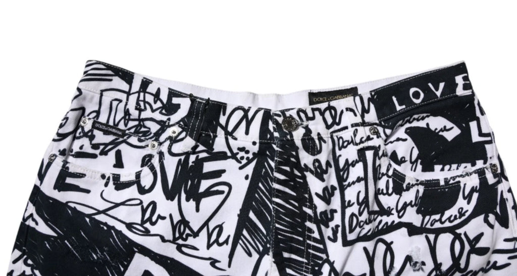 Dolce & Gabbana White Graffiti Cotton Men Bermuda Denim Shorts