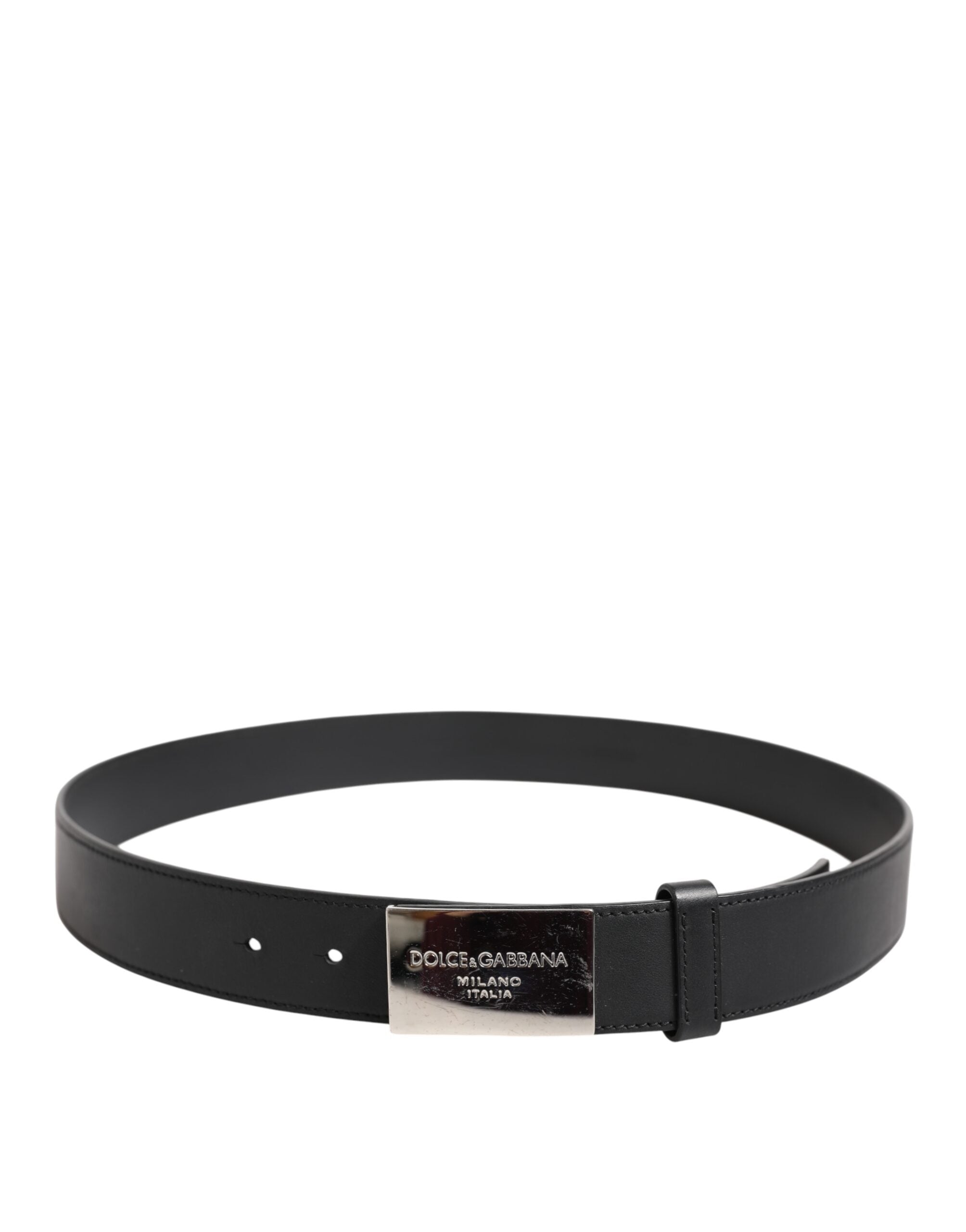 Dolce & Gabbana Black Leather Classic Metal Logo Buckle Belt