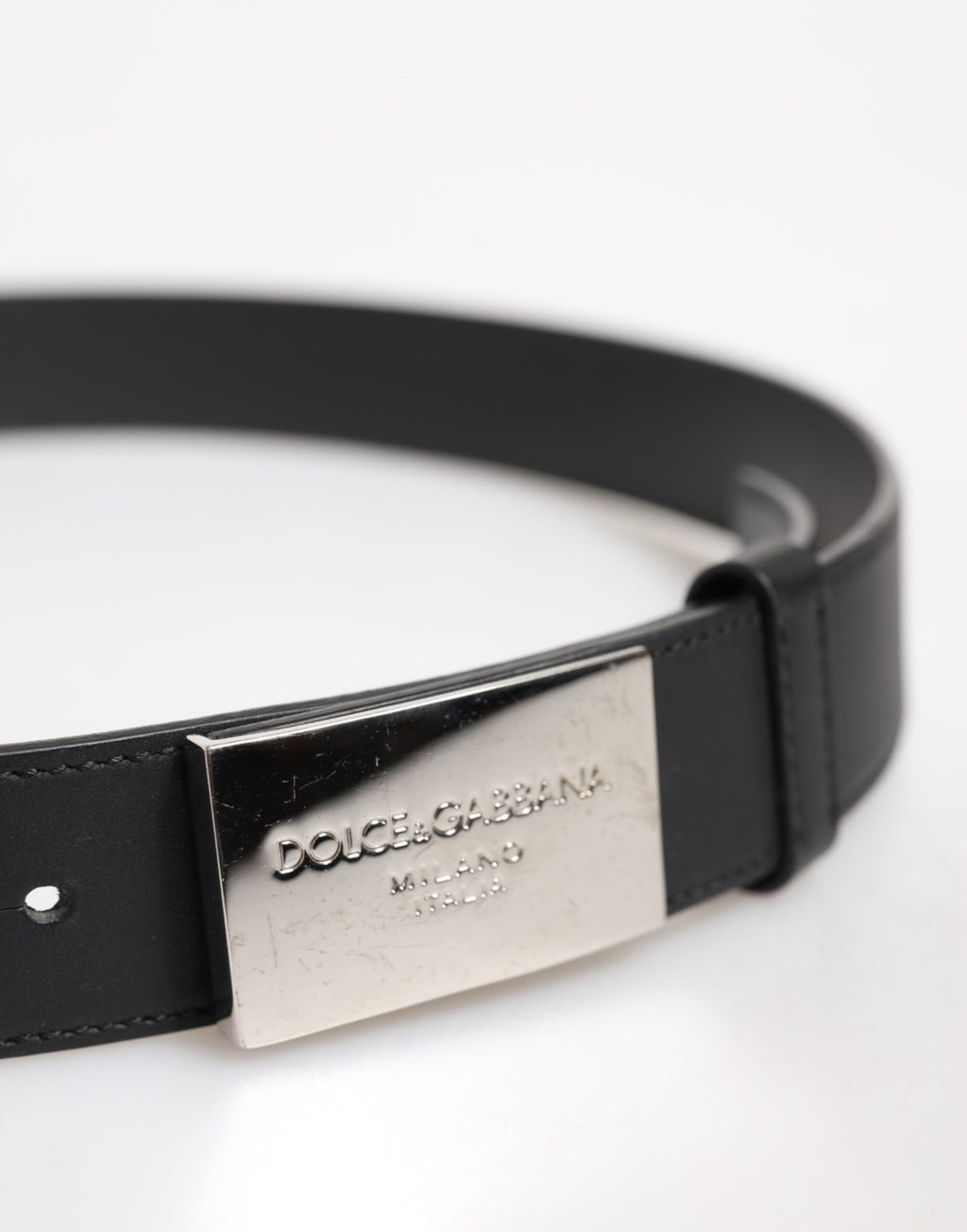 Dolce & Gabbana Black Leather Classic Metal Logo Buckle Belt