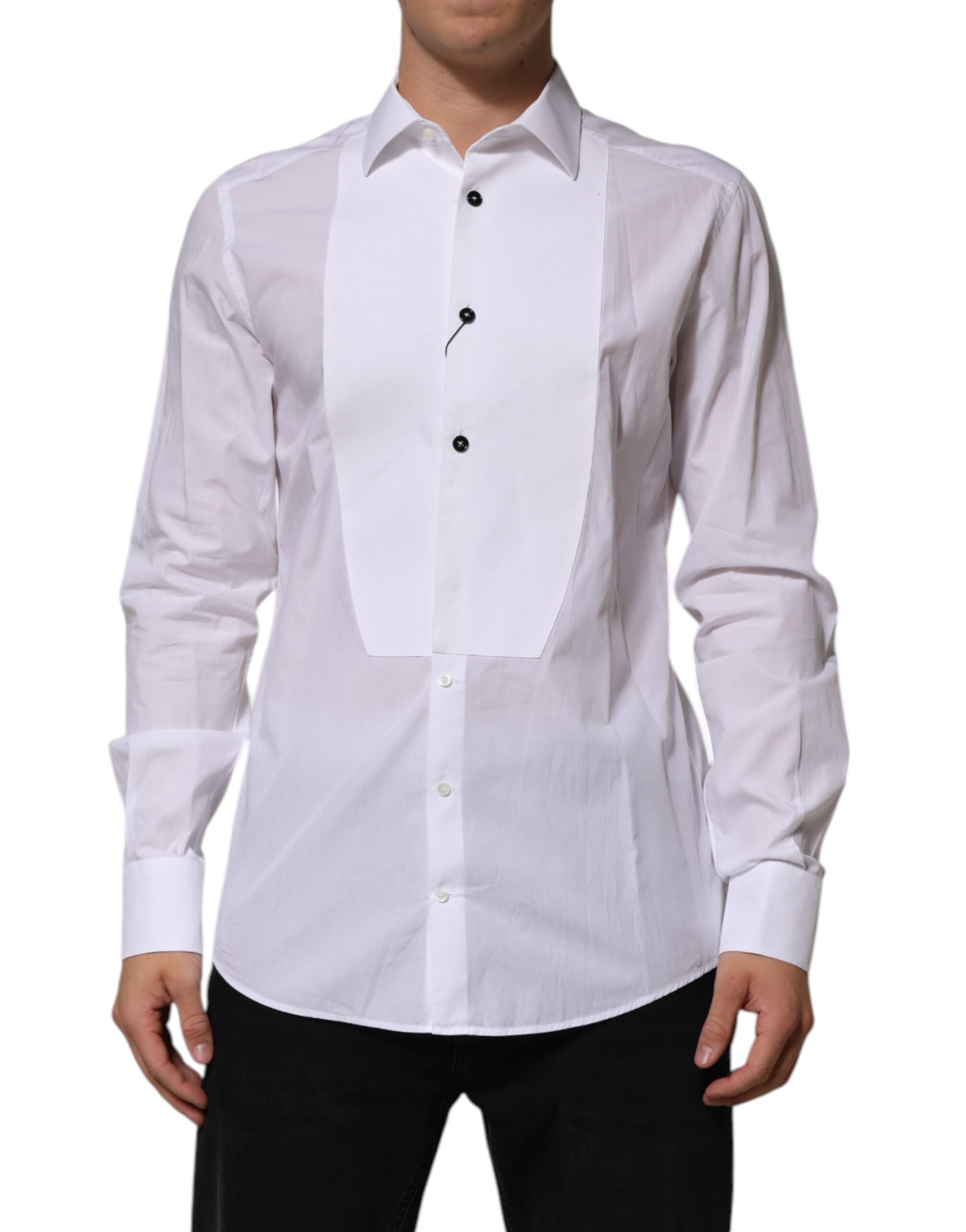Dolce & Gabbana White Bib Cotton Poplin GOLD Men Formal Shirt