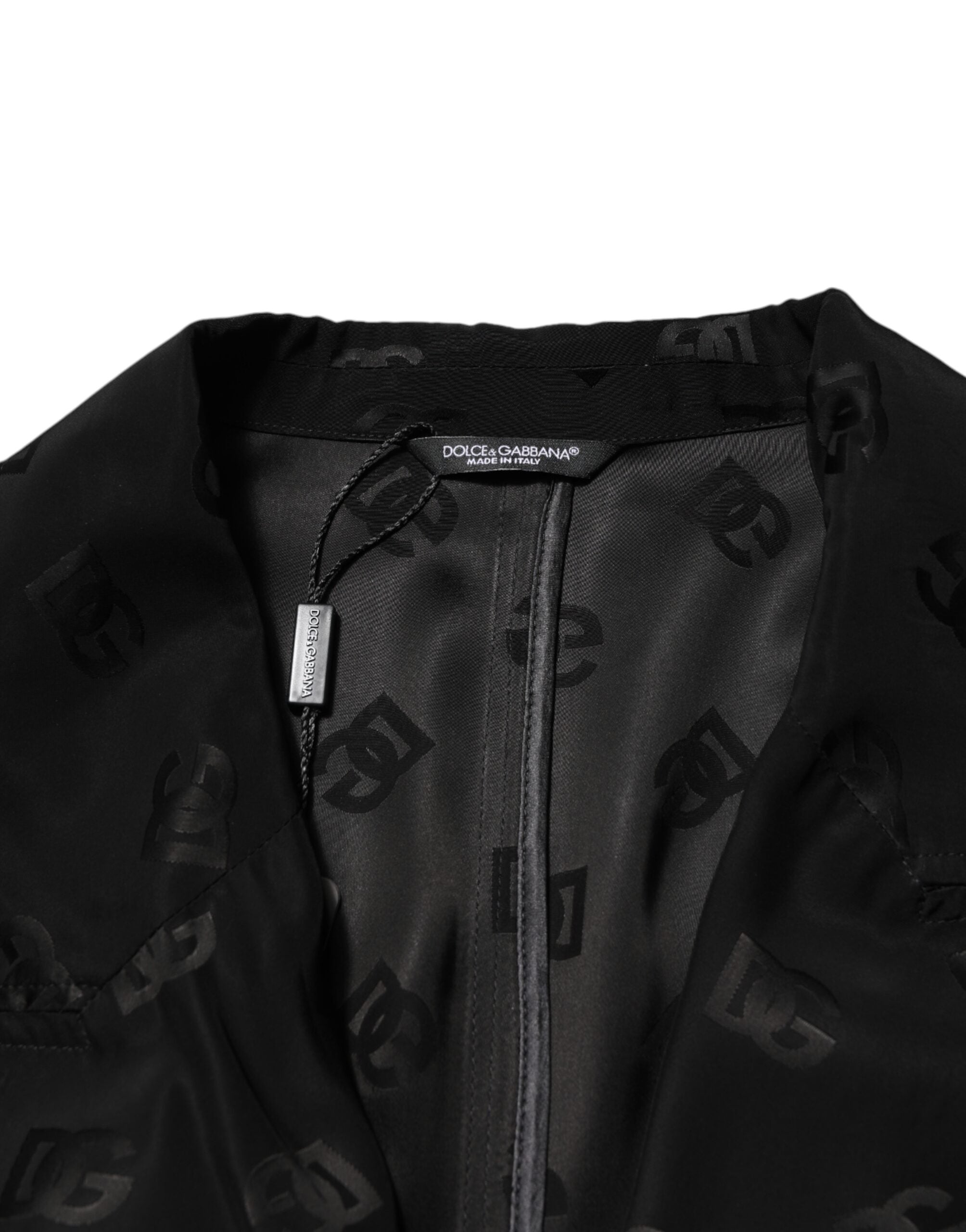 Dolce & Gabbana Black Polyester Logo Monogram Coat Jacket