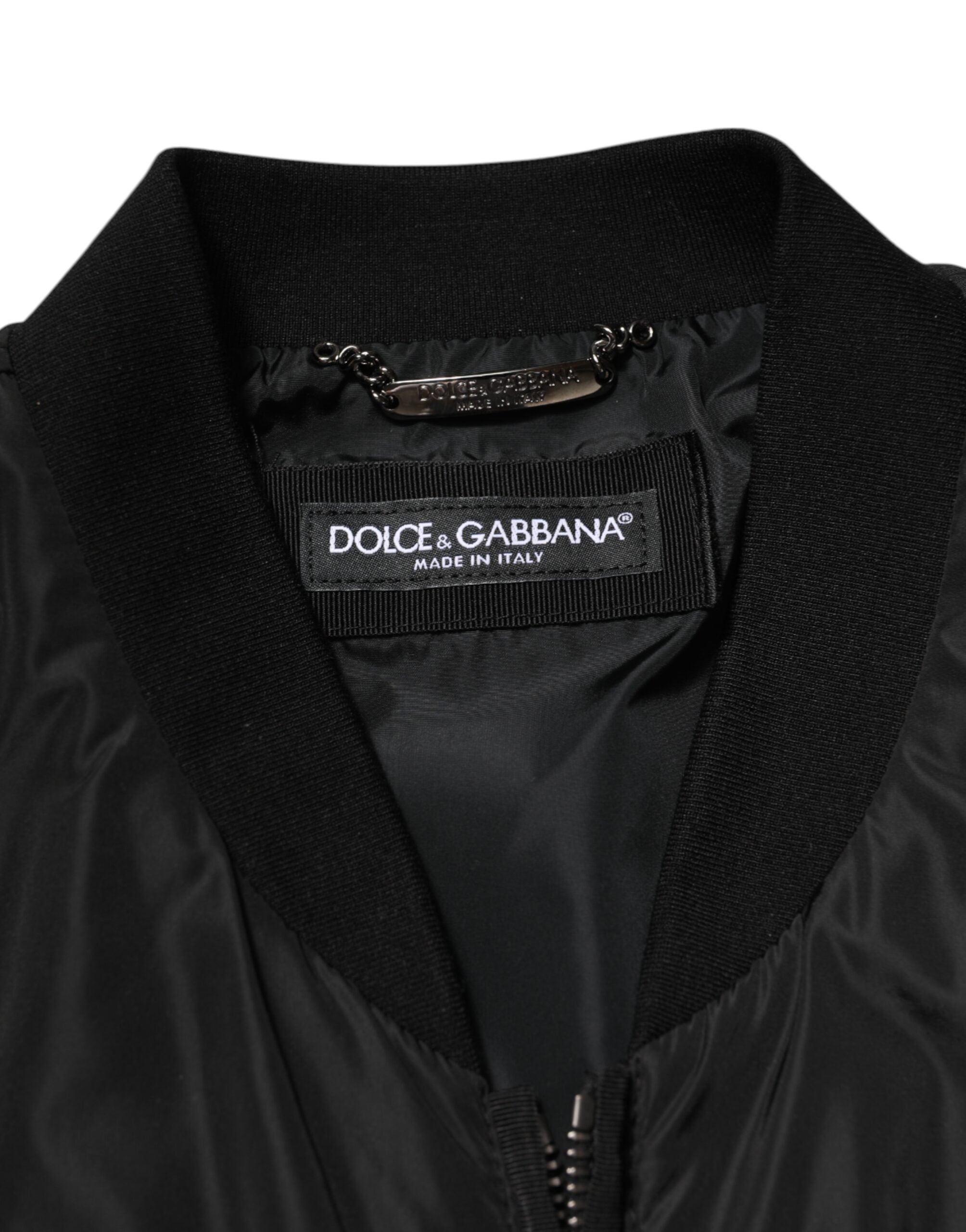 Dolce & Gabbana Black Nylon Logo Plaque Men Bomber Jacket