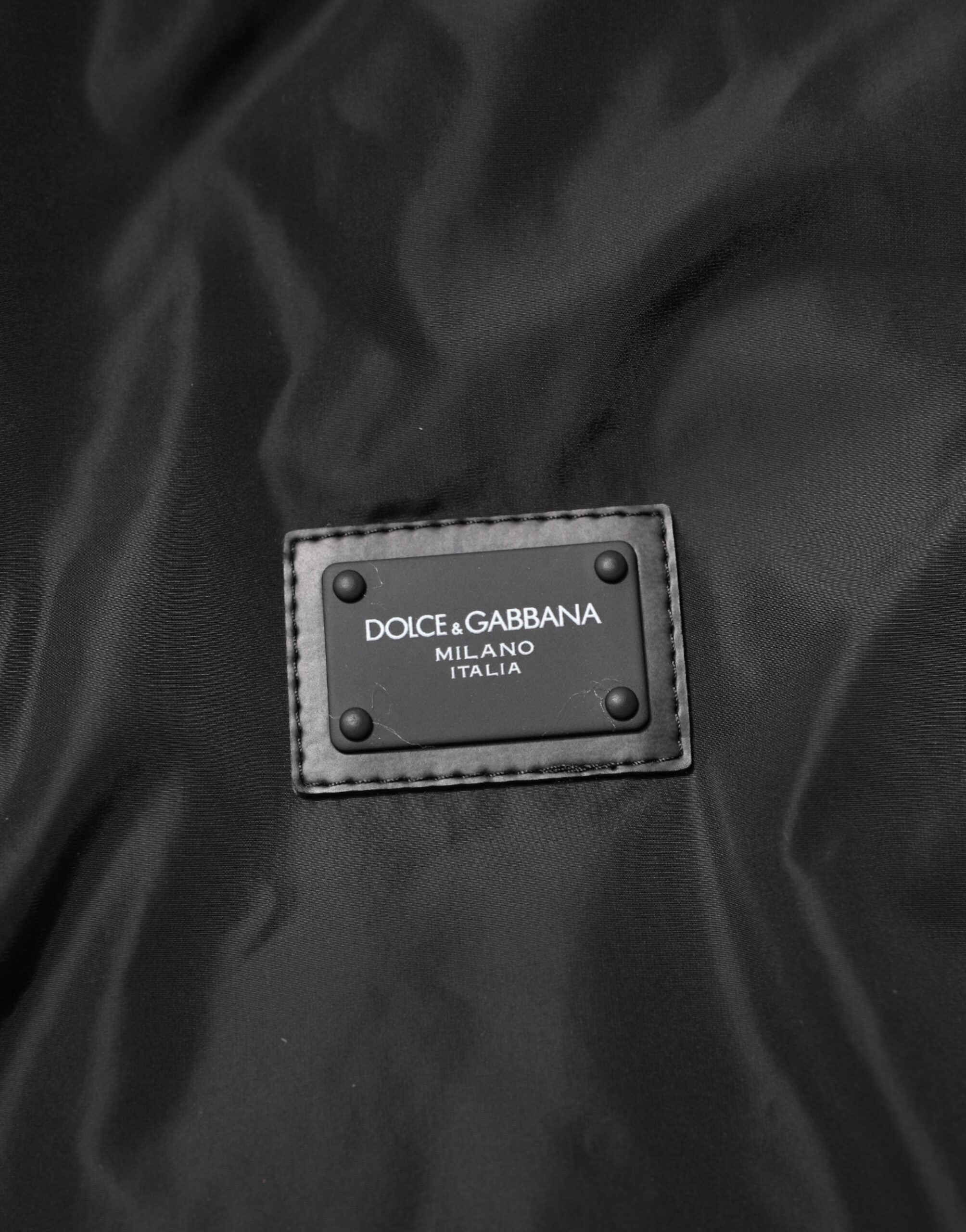 Dolce & Gabbana Black Nylon Logo Plaque Men Bomber Jacket