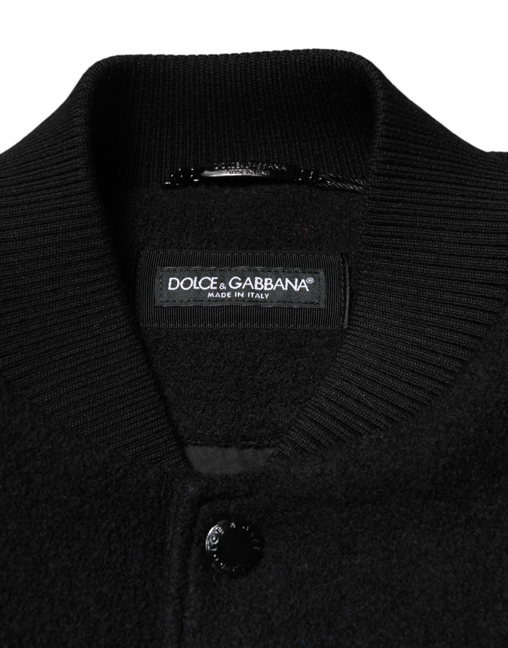 Dolce & Gabbana Black Wool Logo Plaque Bomber Jacket