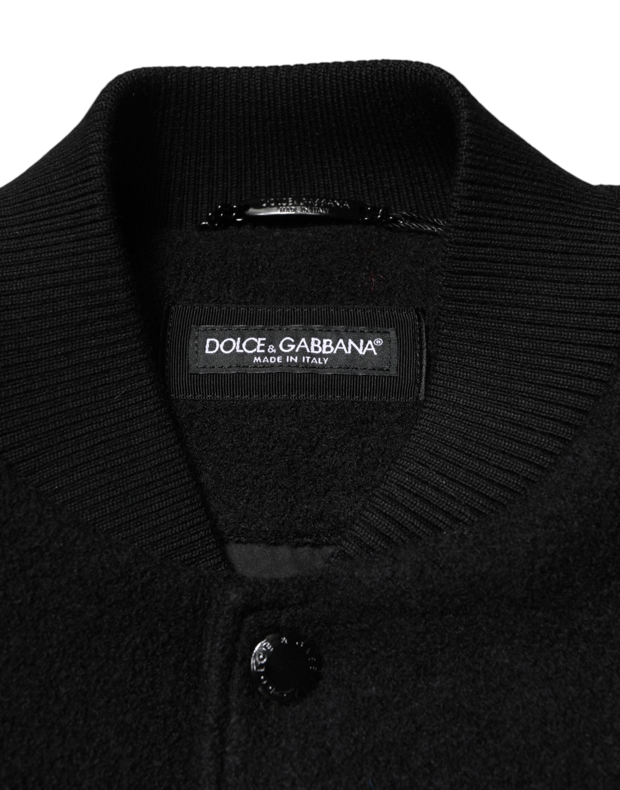 Dolce & Gabbana Black Wool Logo Plaque Bomber Jacket