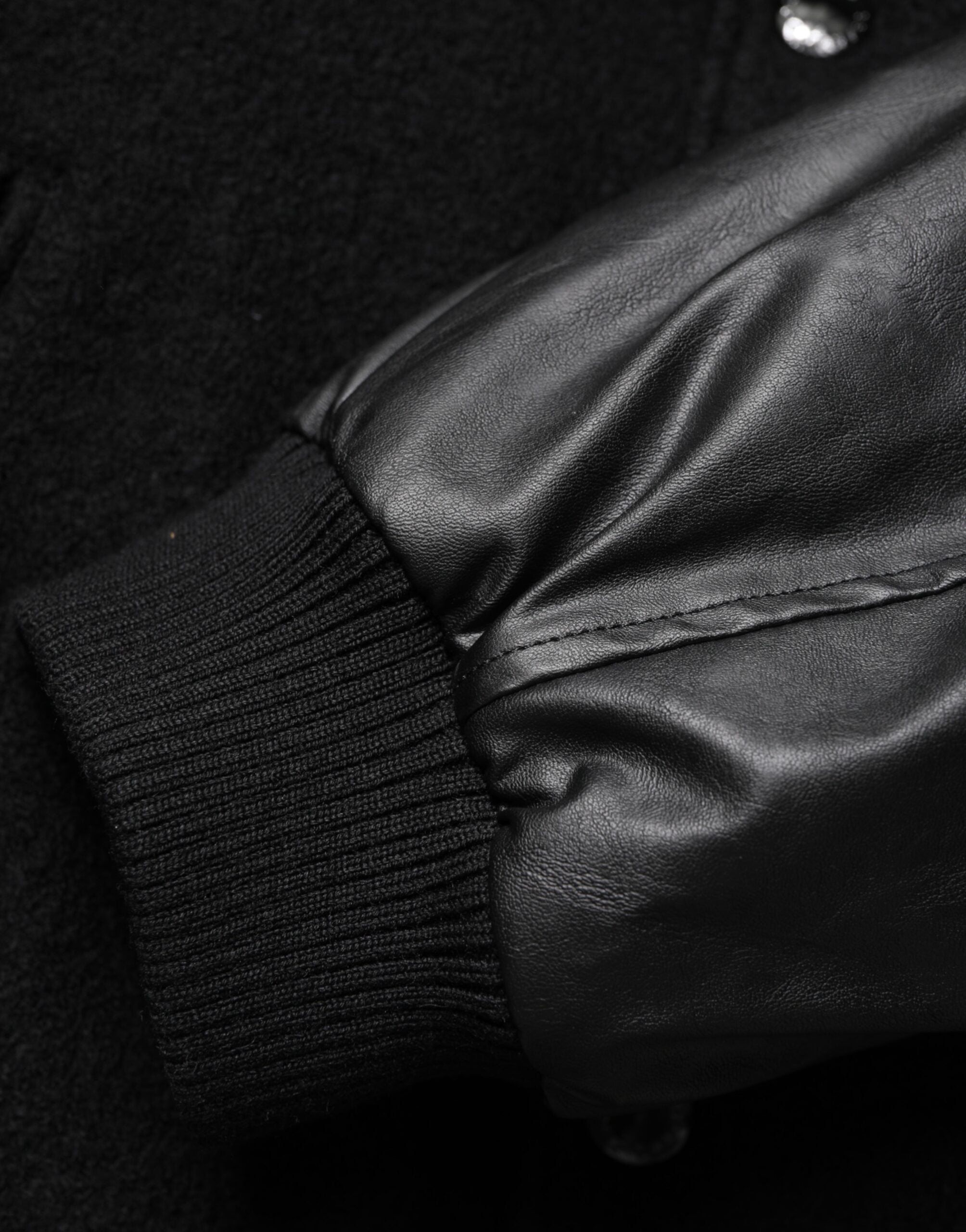 Dolce & Gabbana Black Wool Logo Plaque Bomber Jacket