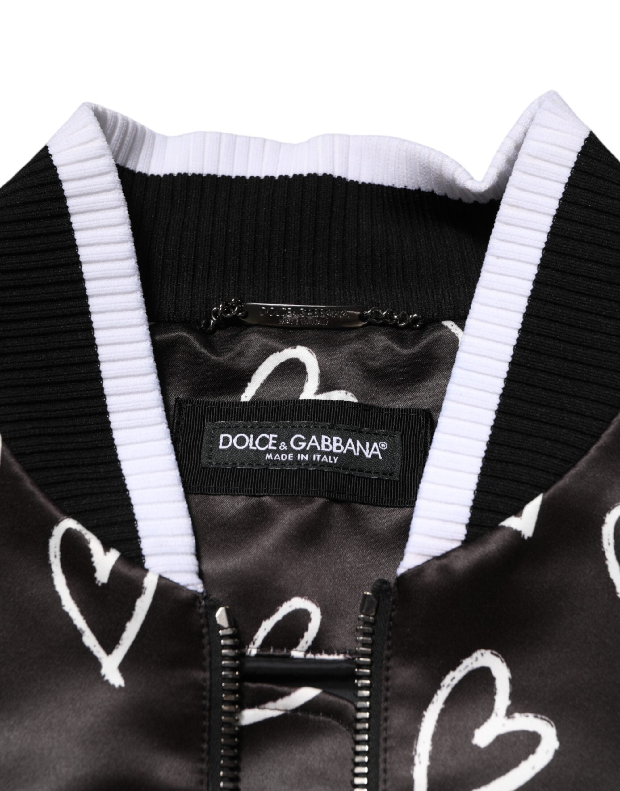 Dolce & Gabbana Black Polyester Heart Print Bomber Jacket