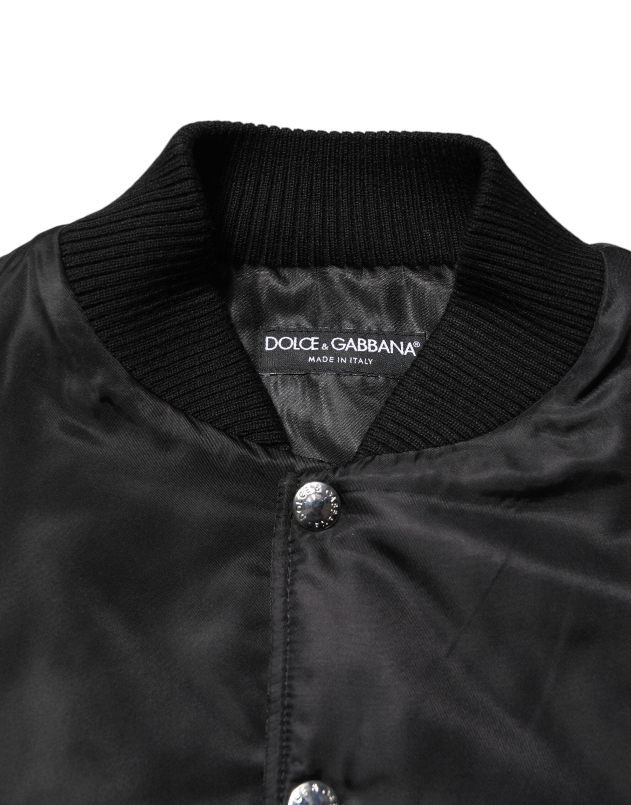 Dolce & Gabbana Black Polyester Logo Plaque Bomber Jacket
