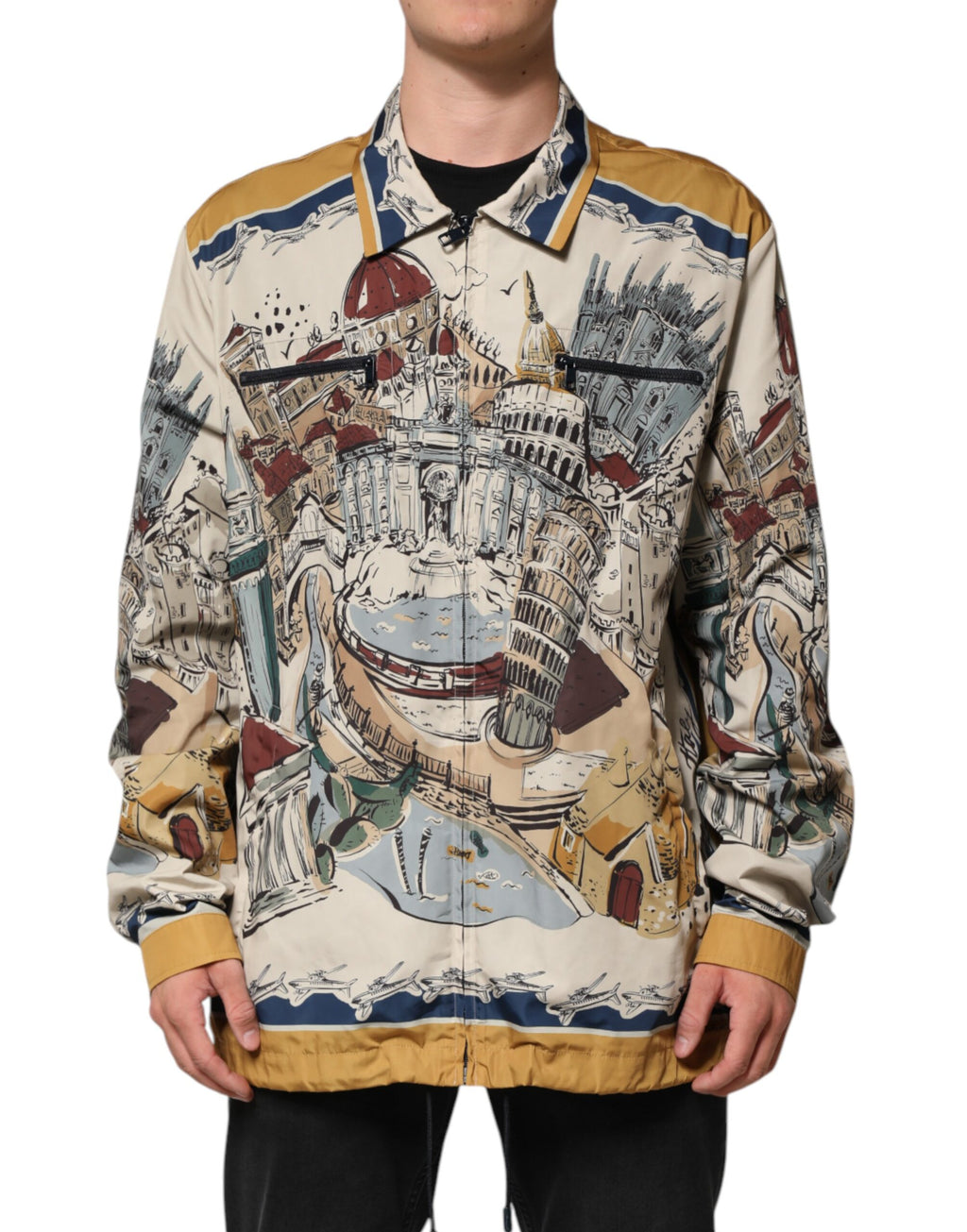 Dolce & Gabbana Multicolor Italian Motif Men Bomber Jacket