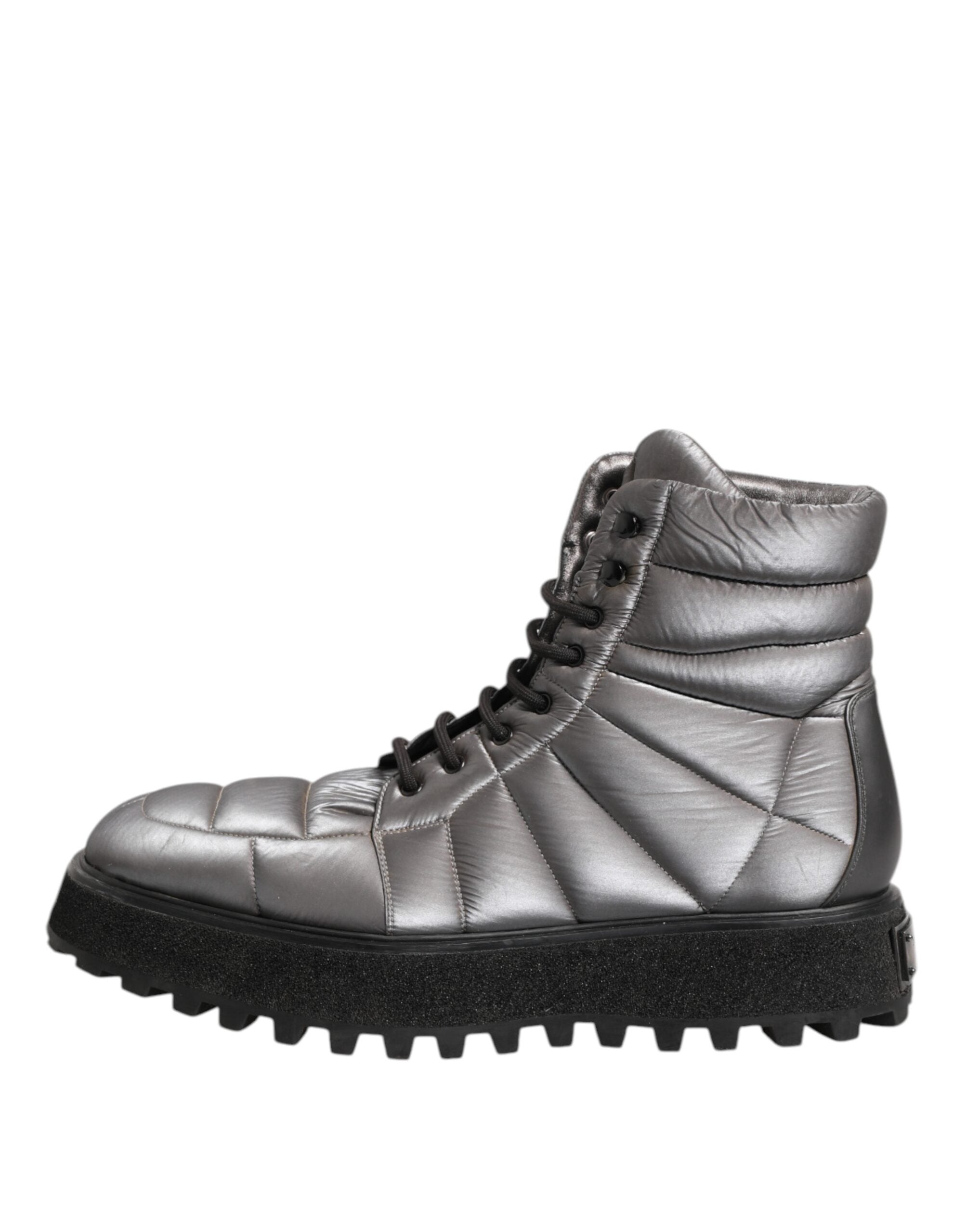 Dolce & Gabbana Silver Padded Mid Calf Lace Up Boots Shoes