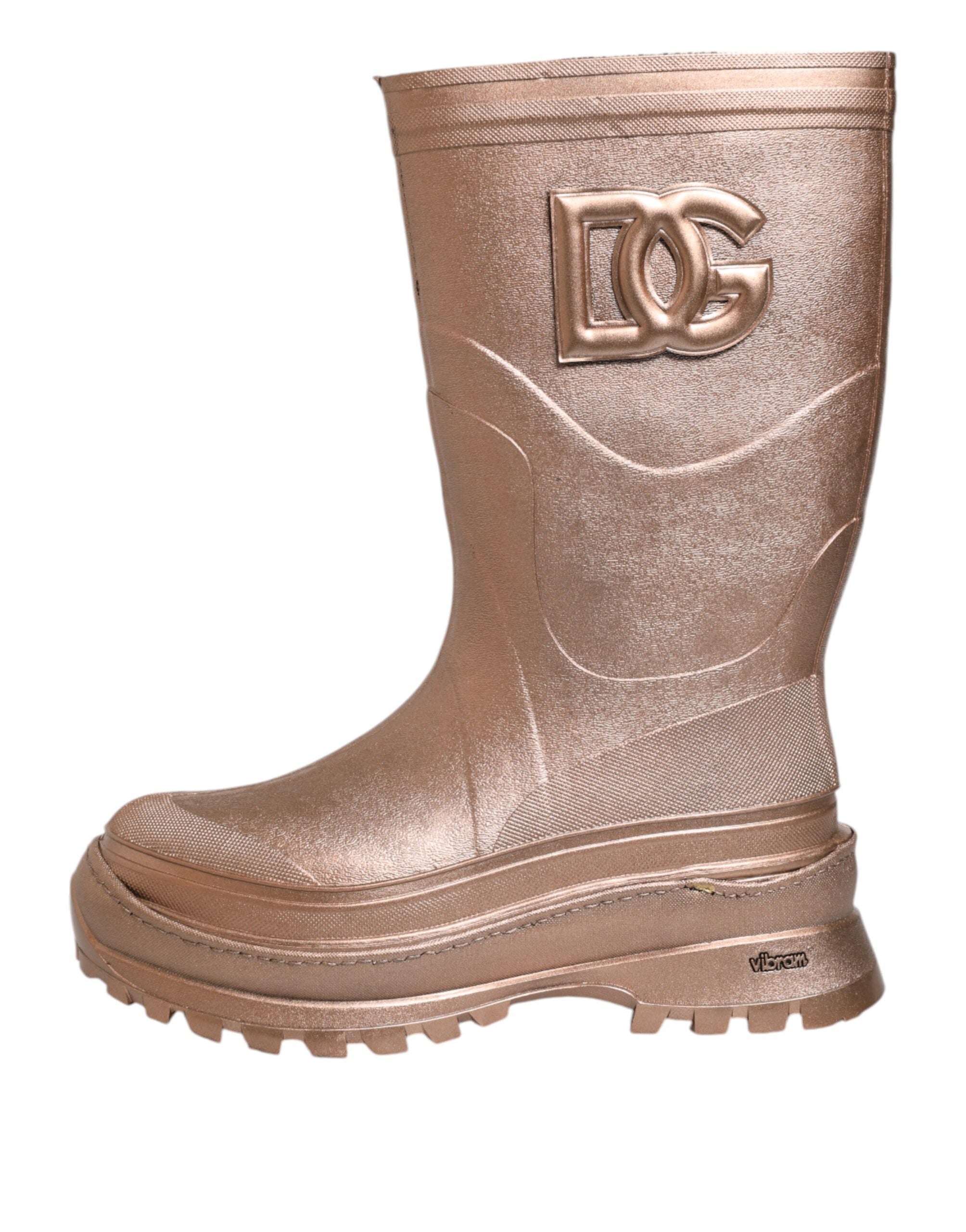 Dolce & Gabbana Metallic Gold Pull On Rain Boots Shoes