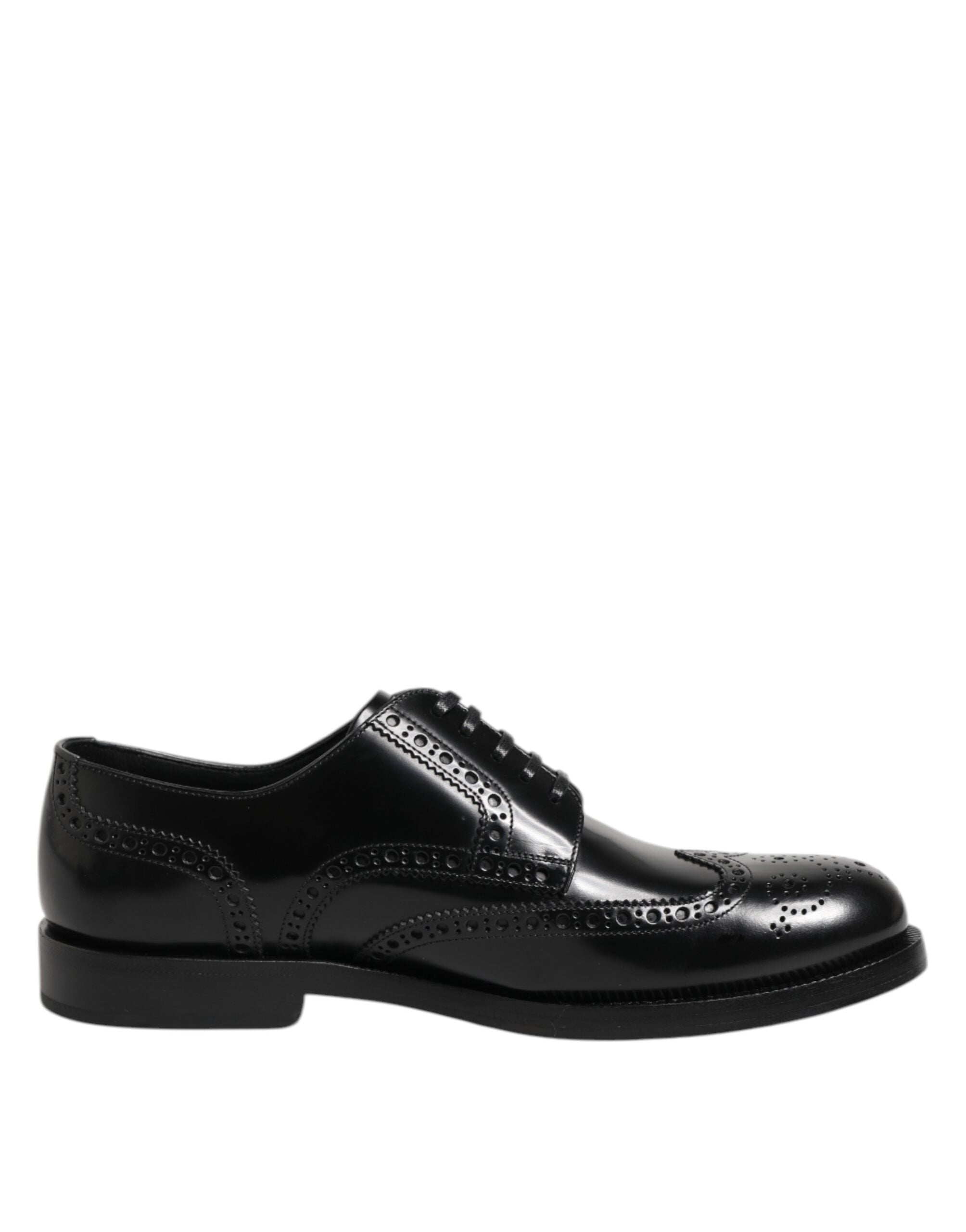 Dolce & Gabbana Black Leather Derby Wingtip Formal Shoes