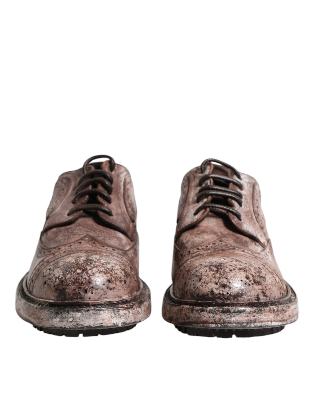 Dolce & Gabbana Brown Leather Distressed Brogue Lace Up Shoes