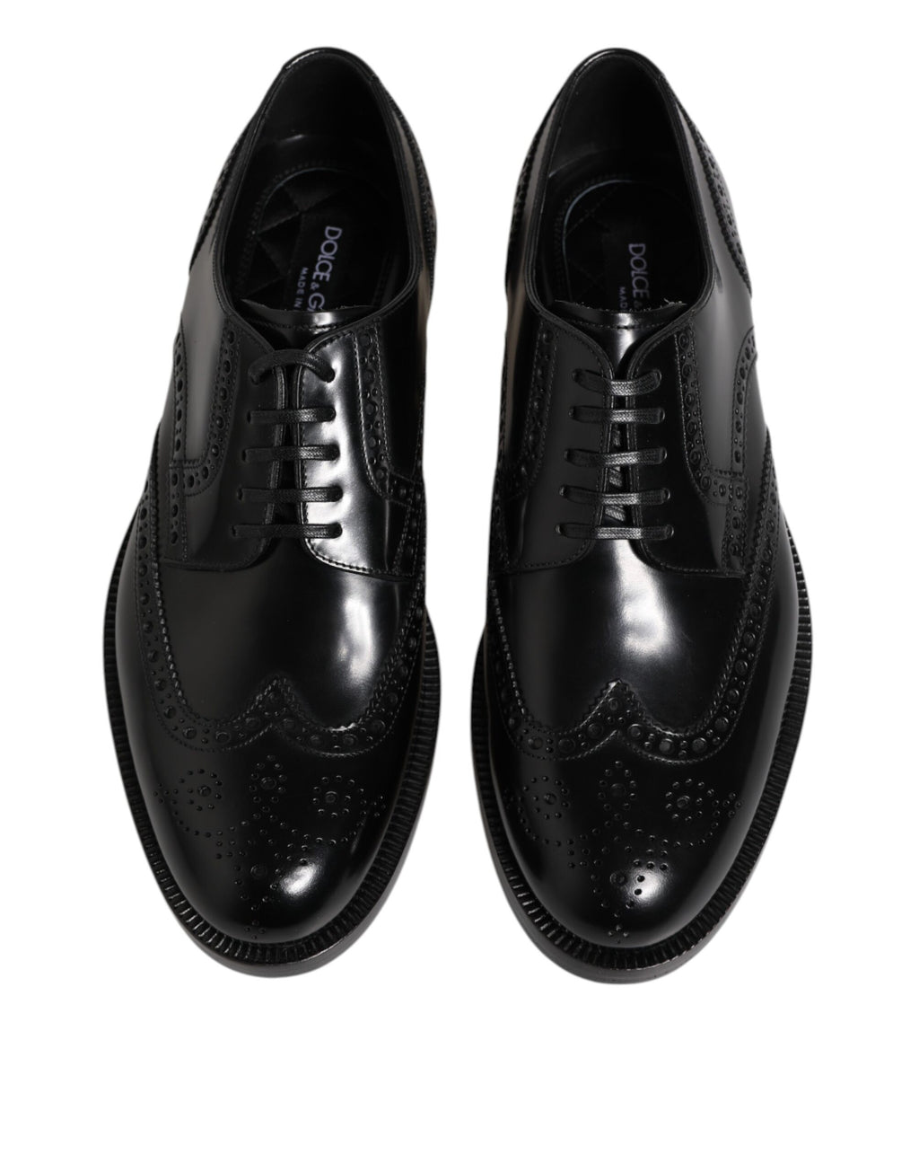Dolce & Gabbana Black Leather Derby Wingtip Formal Shoes