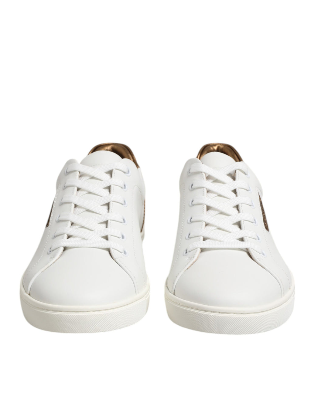 Dolce & Gabbana White Brown Leather Low Top Men Sneakers Shoes
