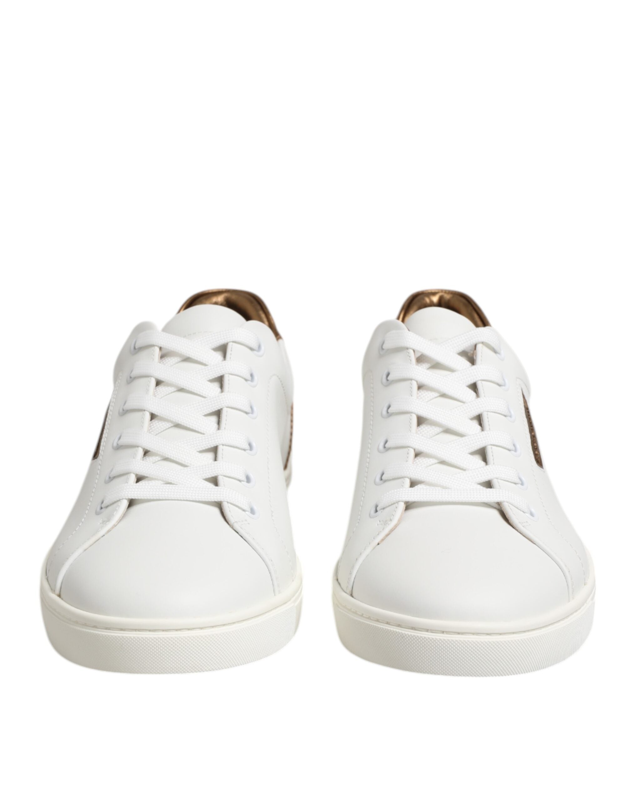 Dolce & Gabbana White Brown Leather Low Top Sneakers Shoes