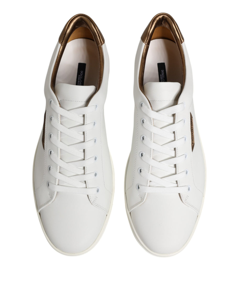 Dolce & Gabbana White Brown Leather Low Top Sneakers Shoes