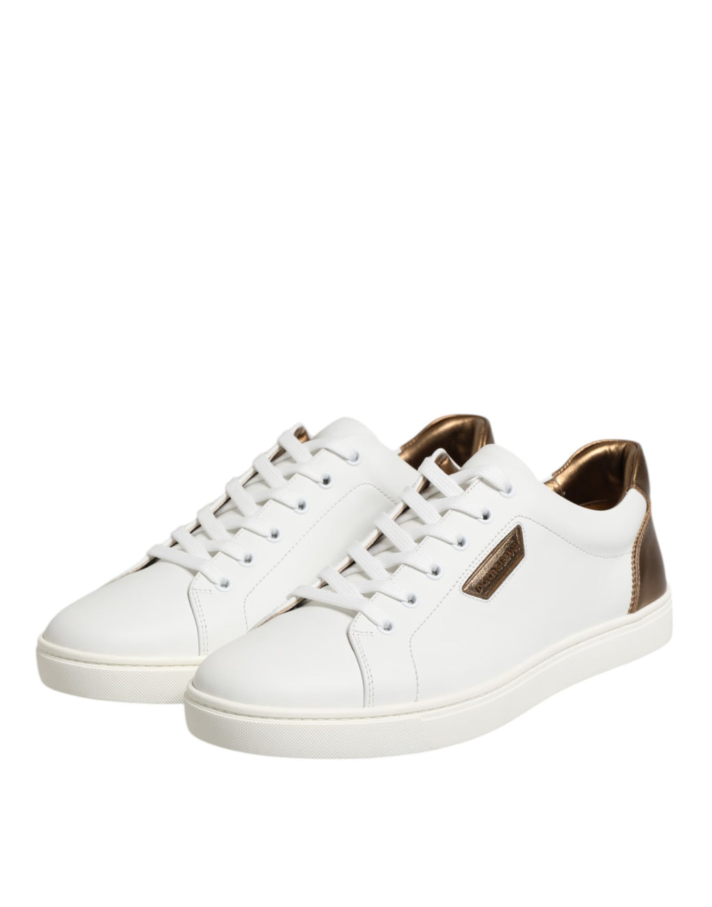 Dolce & Gabbana White Brown Leather Low Top Sneakers Shoes