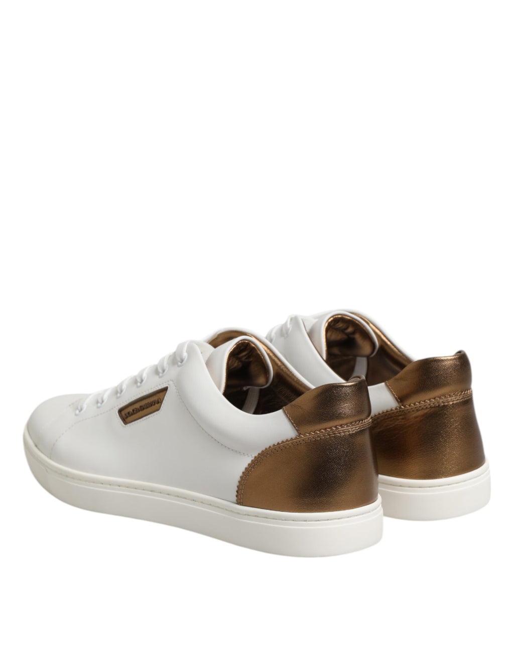 Dolce & Gabbana White Brown Leather Low Top Sneakers Shoes