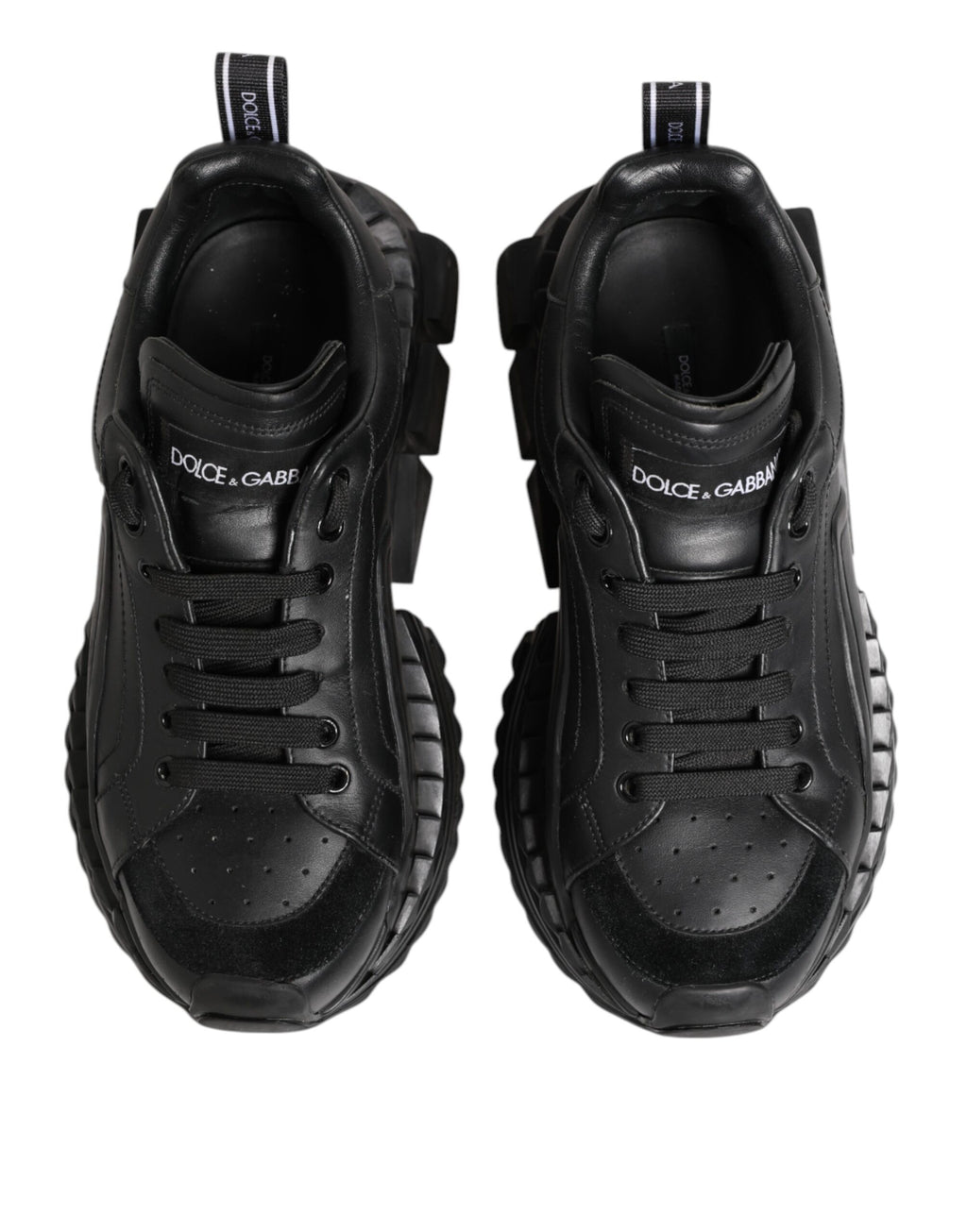 Dolce & Gabbana Black SUPER KING Leather Low Top Sneakers Shoes