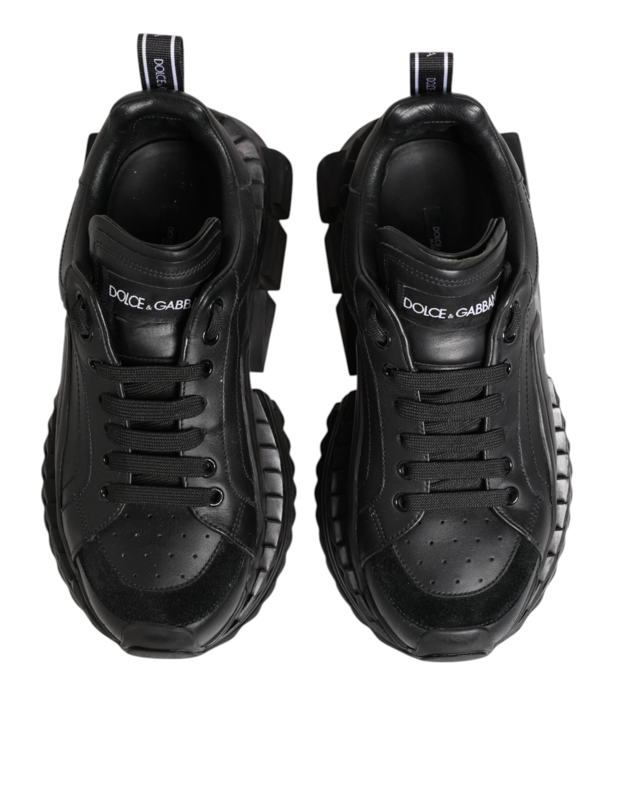 Dolce & Gabbana Black SUPER KING Leather Low Top Sneakers Shoes