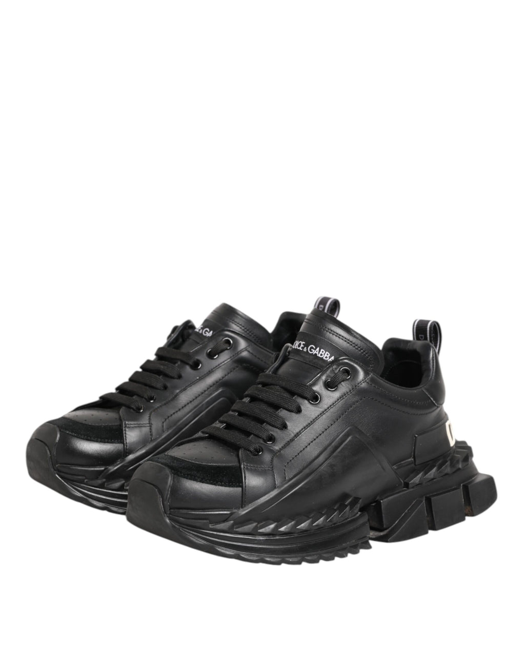 Dolce & Gabbana Black SUPER KING Leather Low Top Sneakers Shoes