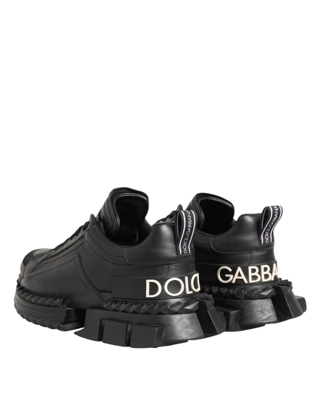 Dolce & Gabbana Black SUPER KING Leather Low Top Sneakers Shoes