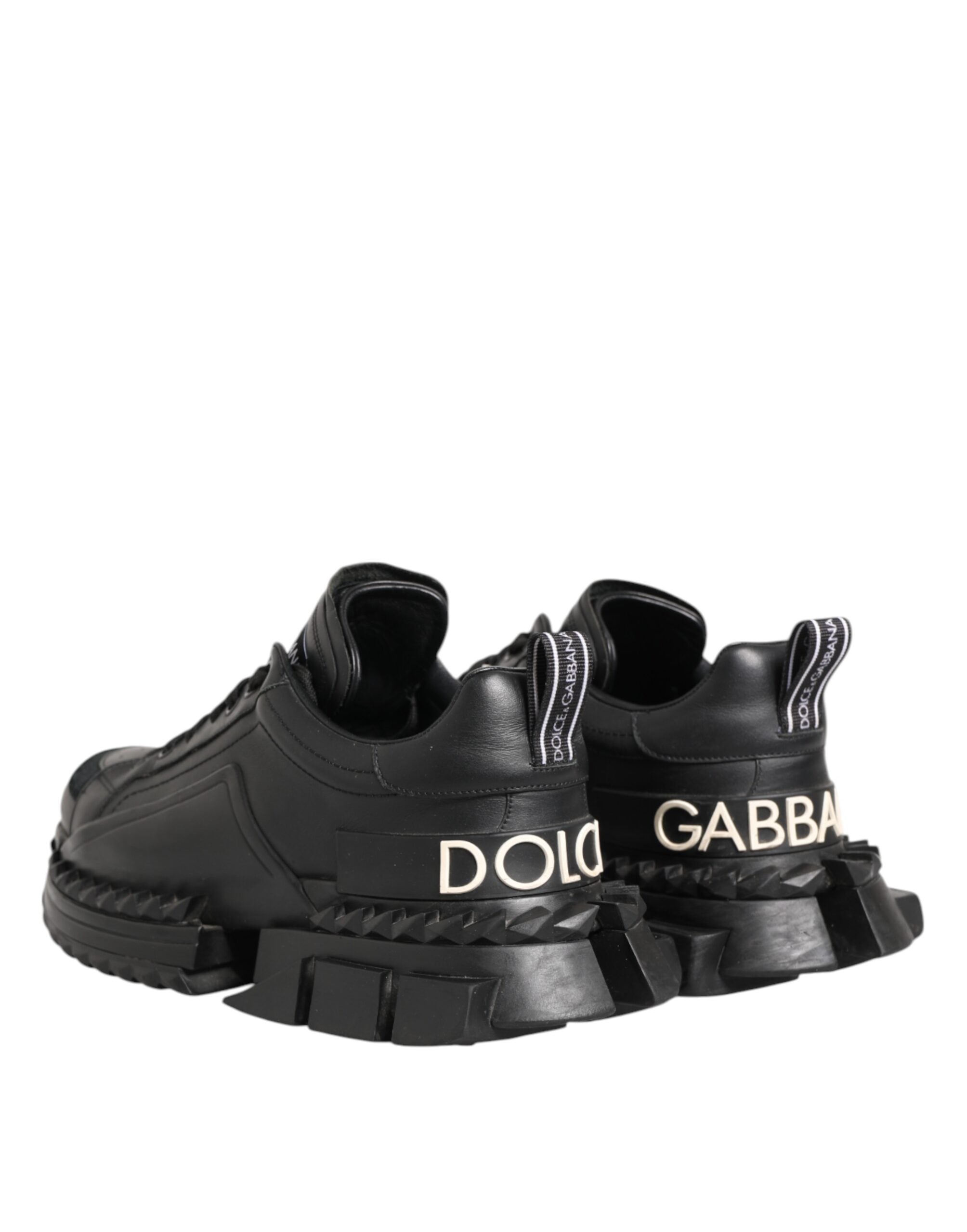 Dolce & Gabbana Black SUPER KING Leather Low Top Sneakers Shoes