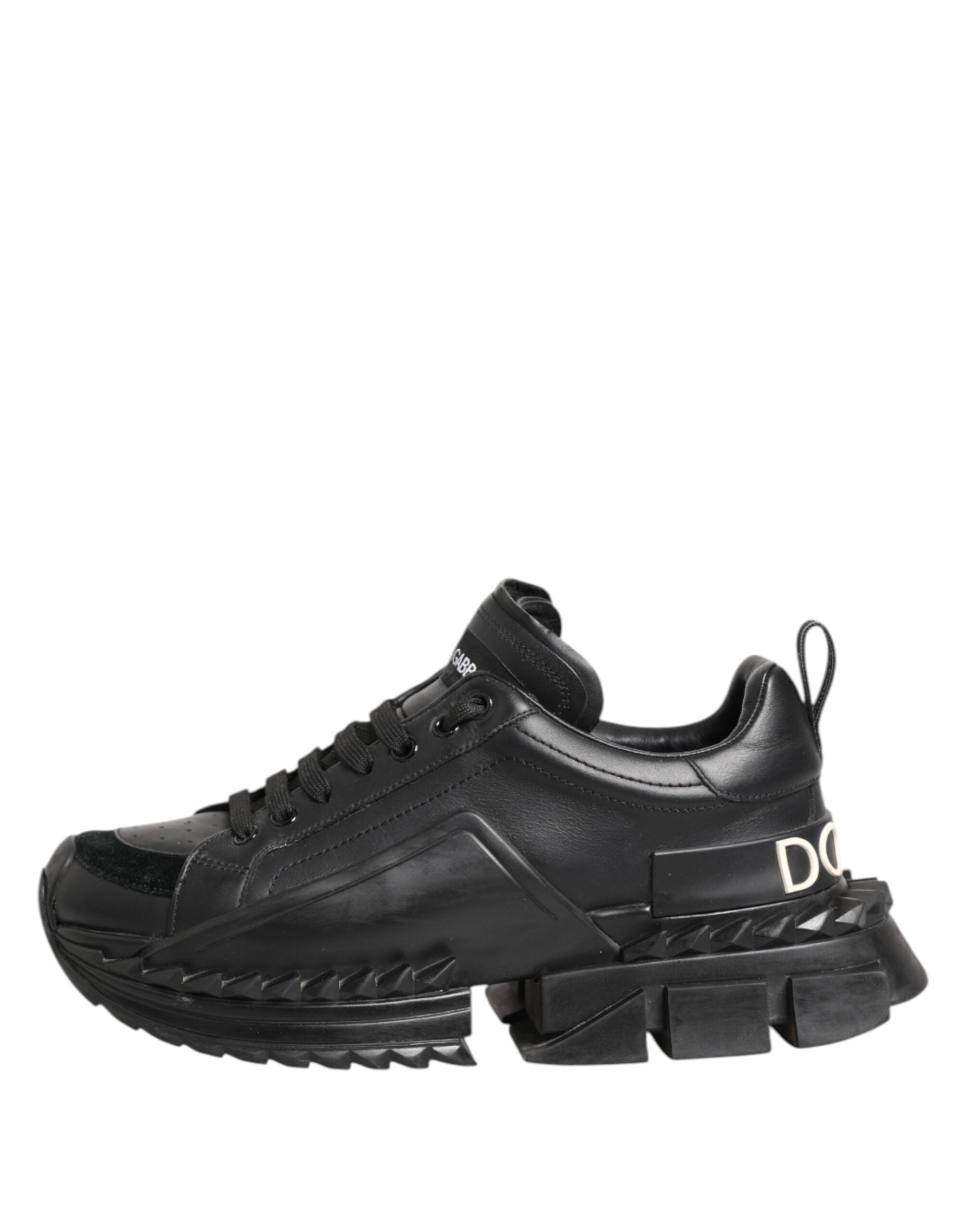 Dolce & Gabbana Black SUPER KING Leather Low Top Sneakers Shoes