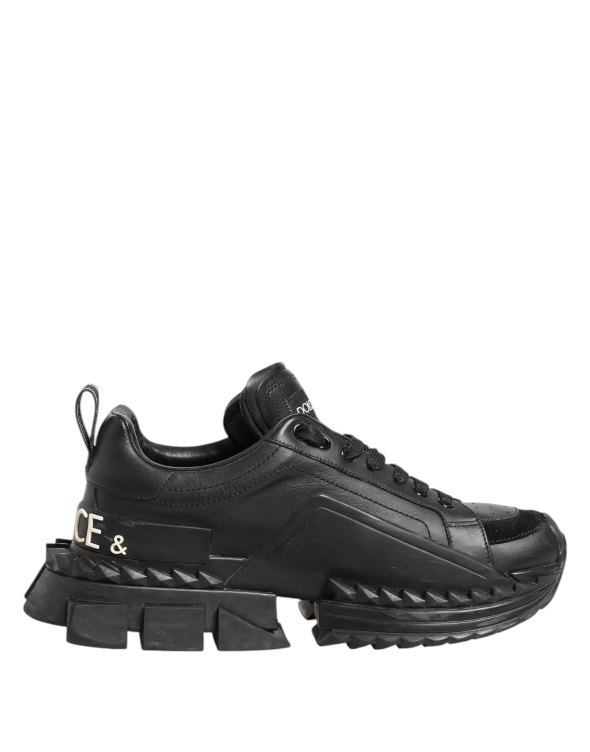 Dolce & Gabbana Black SUPER KING Leather Low Top Sneakers Shoes
