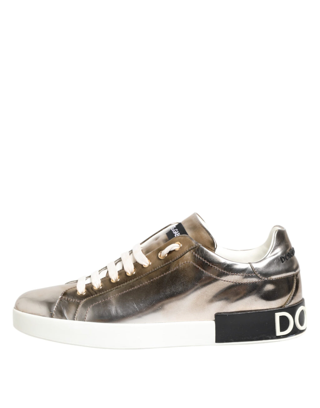 Dolce & Gabbana Gold White Leather Low Top Men Sneakers Shoes