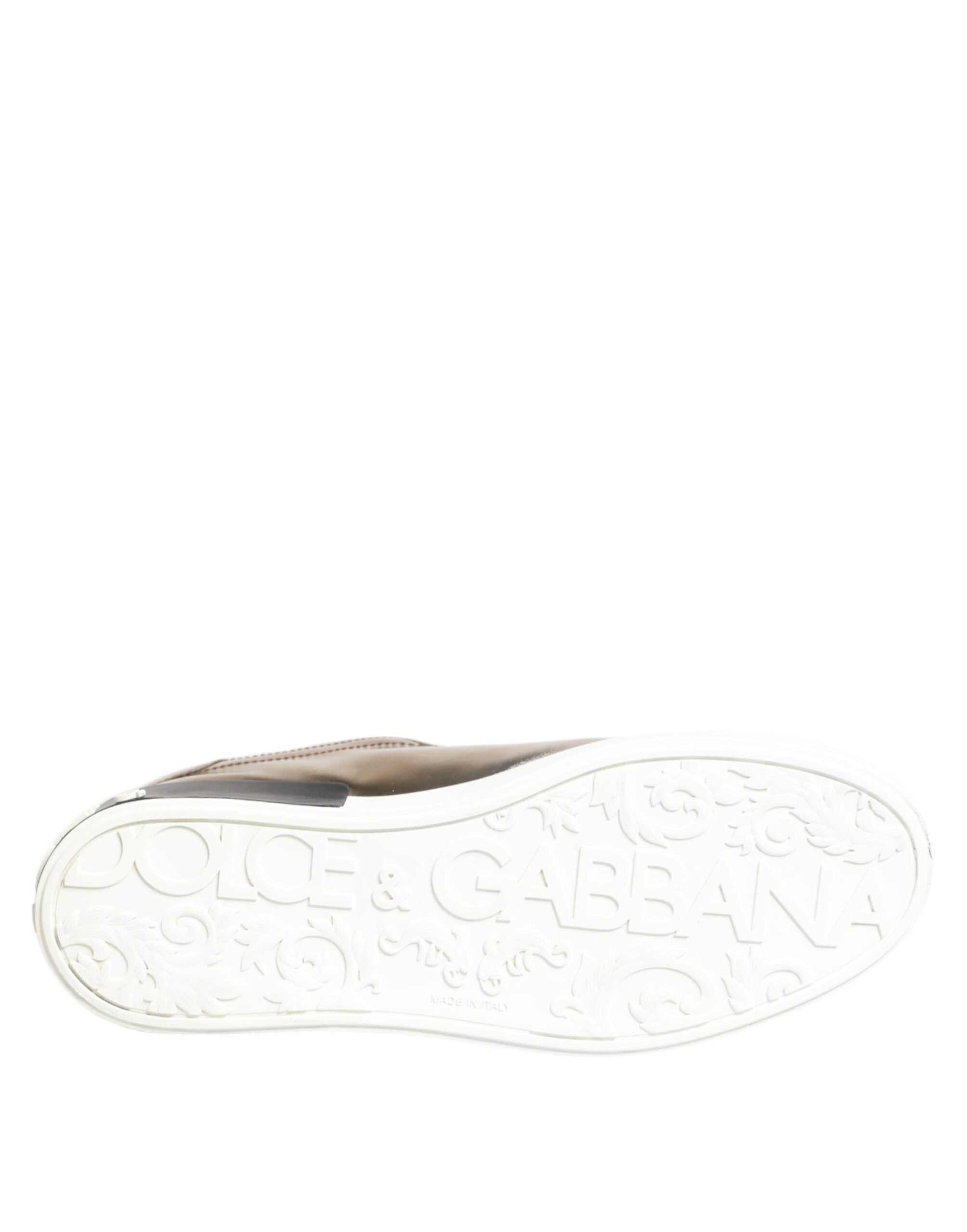 Dolce & Gabbana Gold White Leather Low Top Men Sneakers Shoes